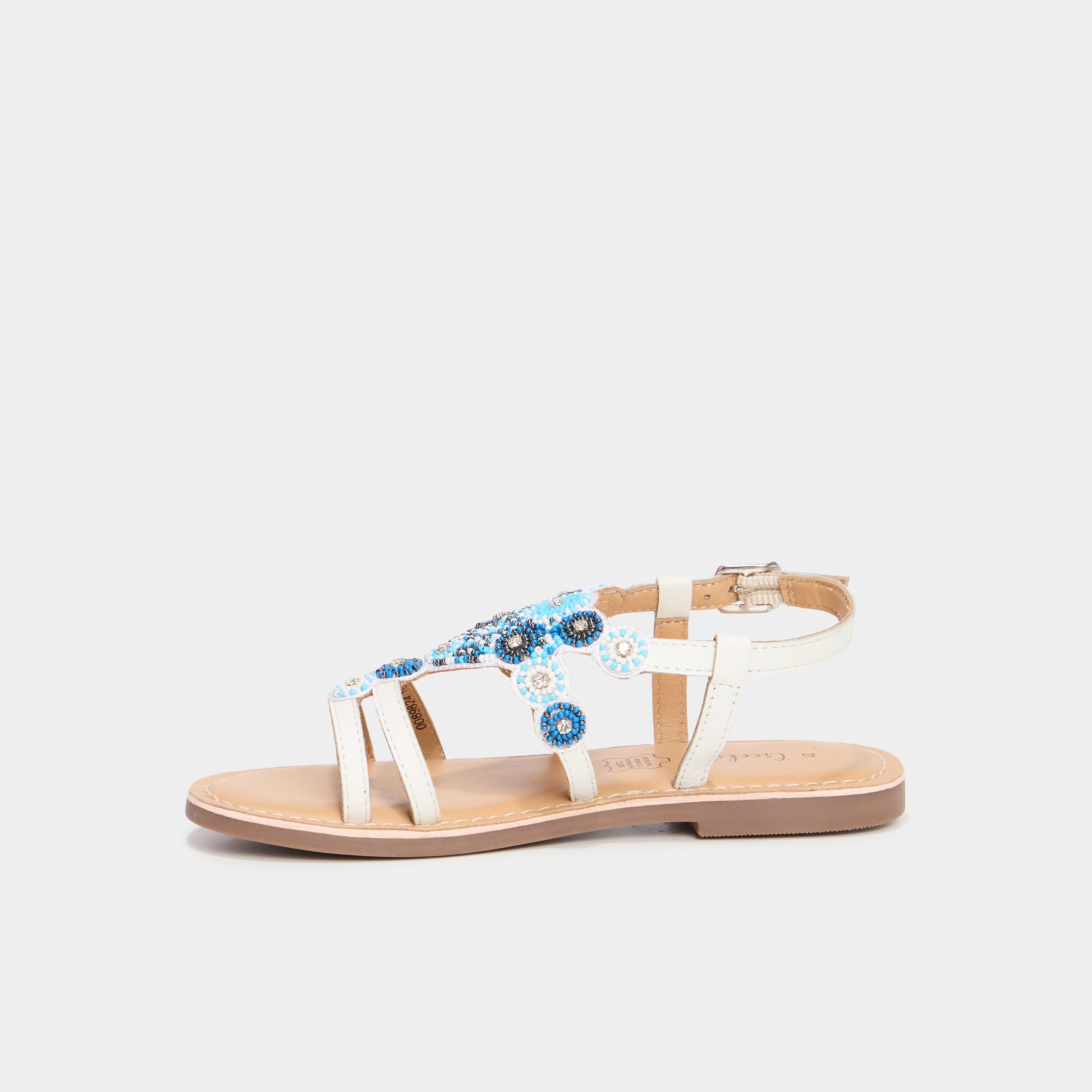 sandales avec perles en cuir blanc fille Sandales avec perles en cuir blanc fille