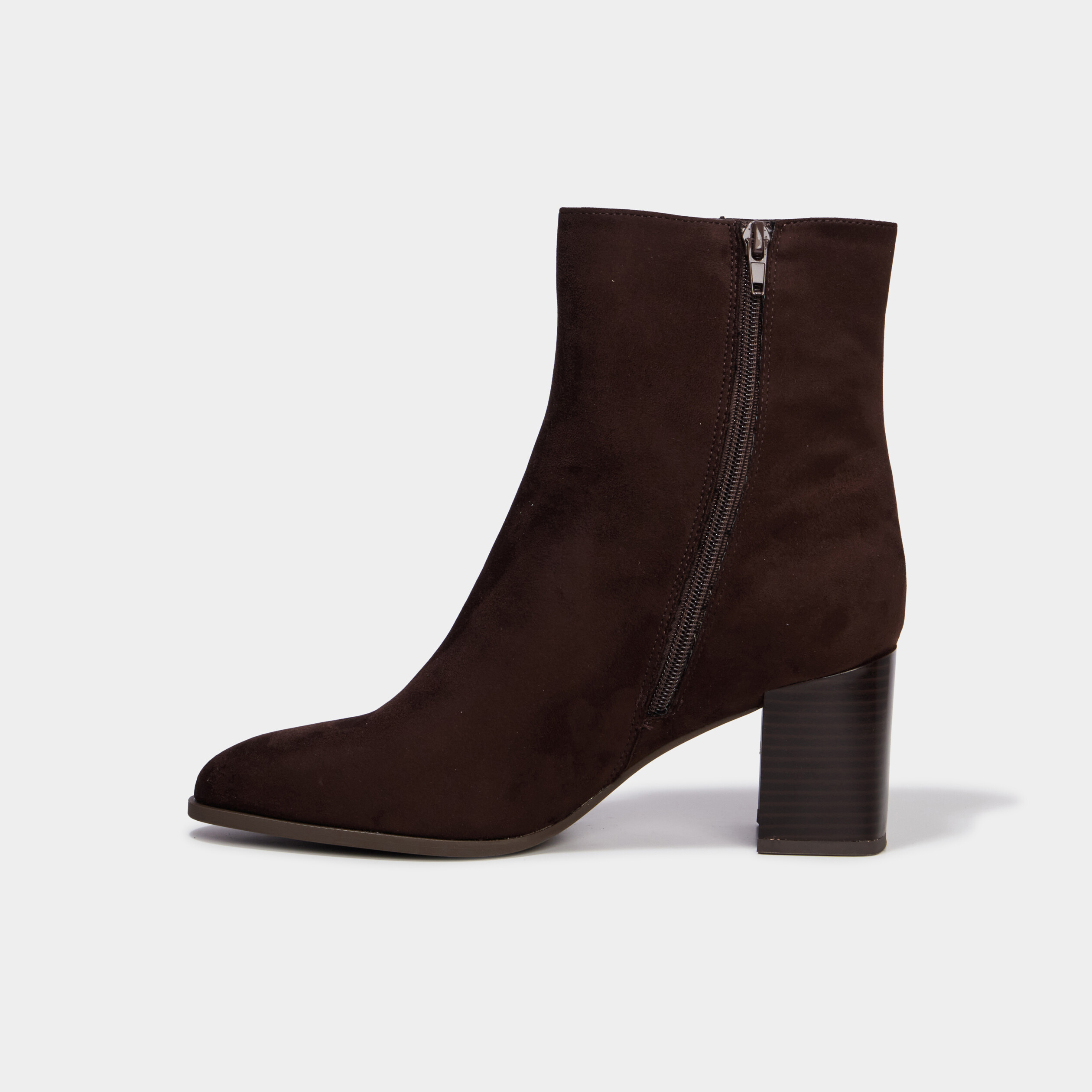 Bottines talon bloc su&eacute;dine marron fonc&eacute; femme