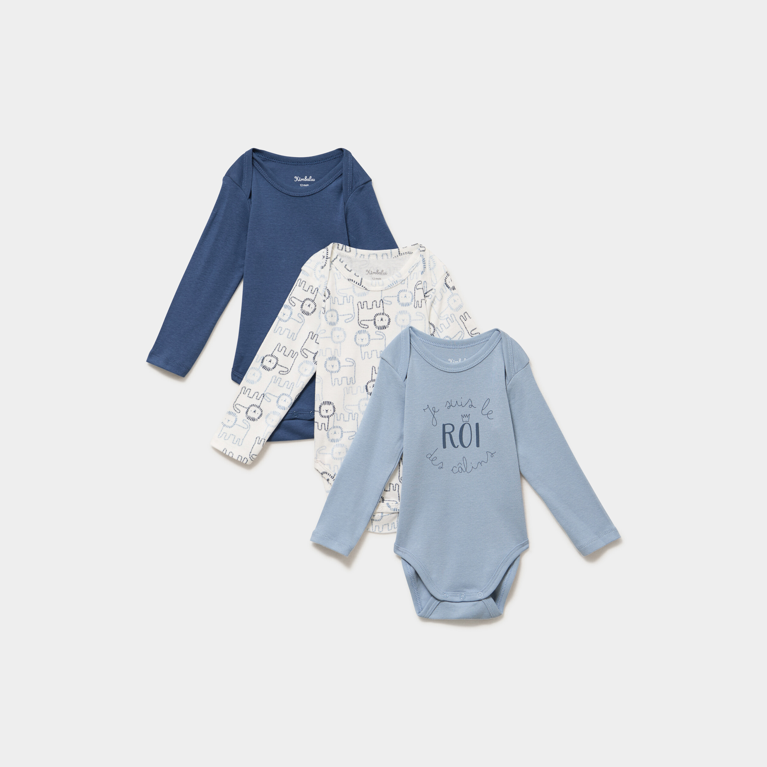 Lot 3 bodies US coton manches longues bleu b&eacute;b&eacute;