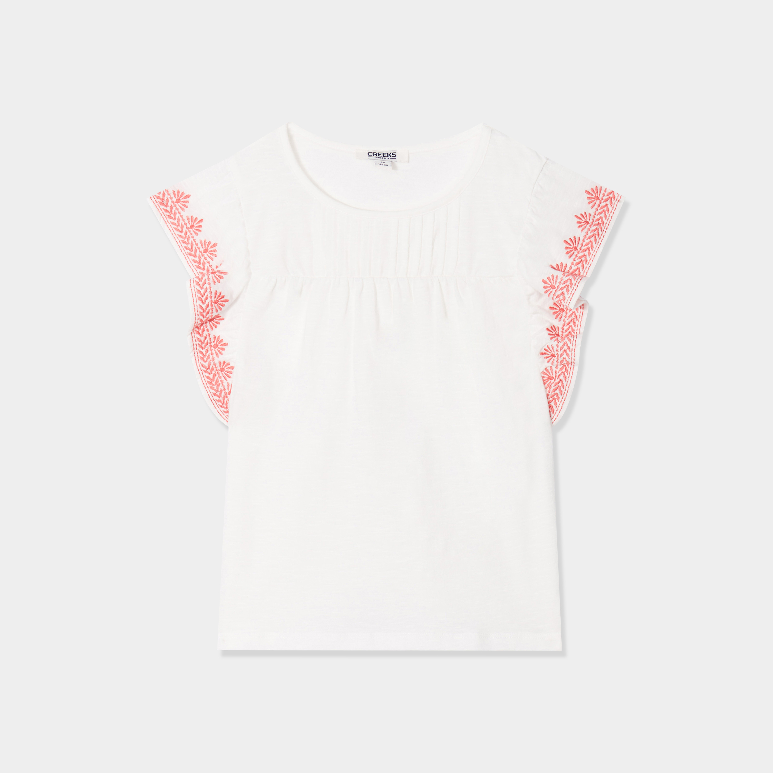 t shirt manches courtes brodees creeks ivoire fille T-shirt manches courtes brodées Creeks ivoire fille