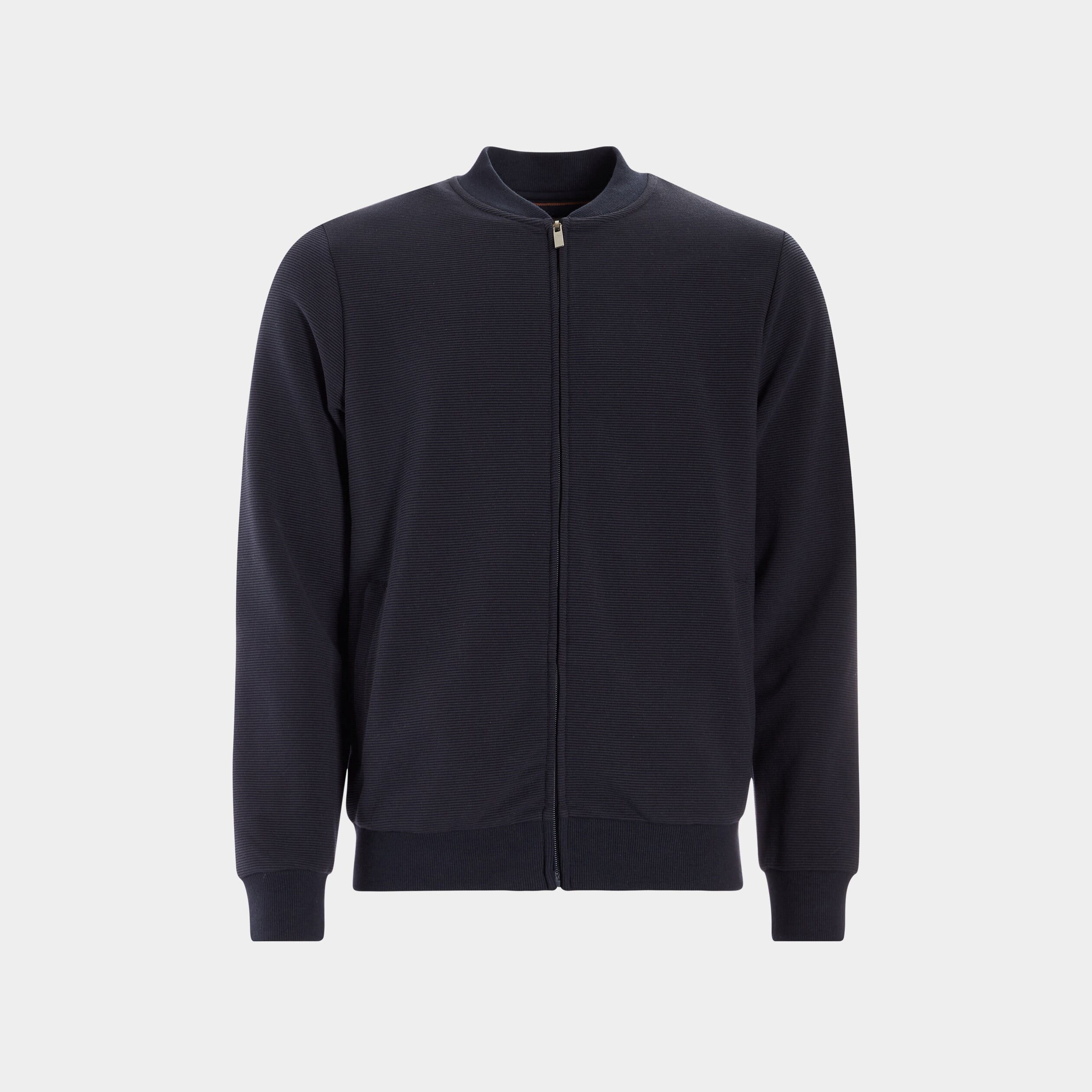 Gilet reli&eacute;f&eacute; manches longues zipp&eacute; bleu marine homme