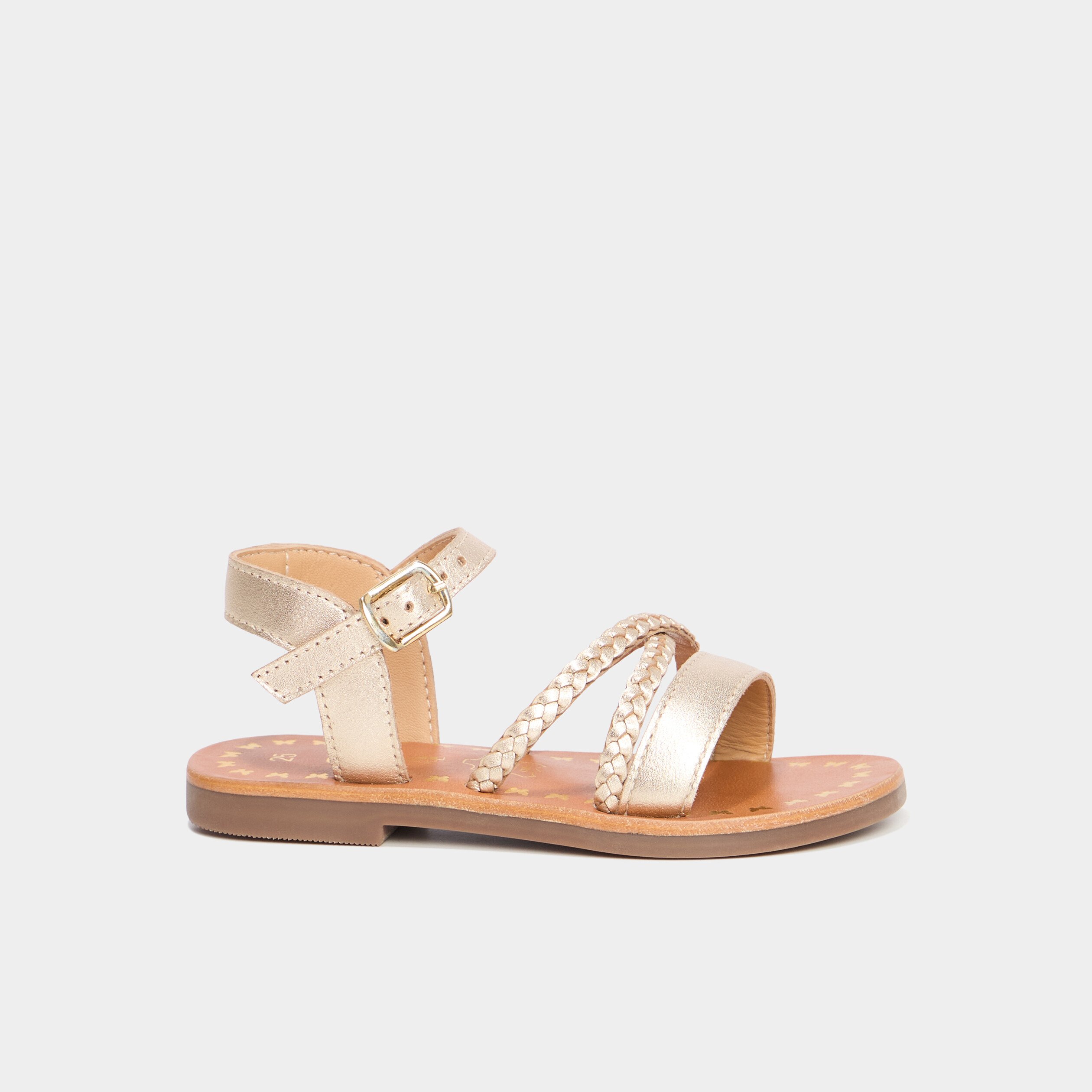 sandales brides tressees en cuir jaune or fille Sandales brides tressées en cuir jaune or fille