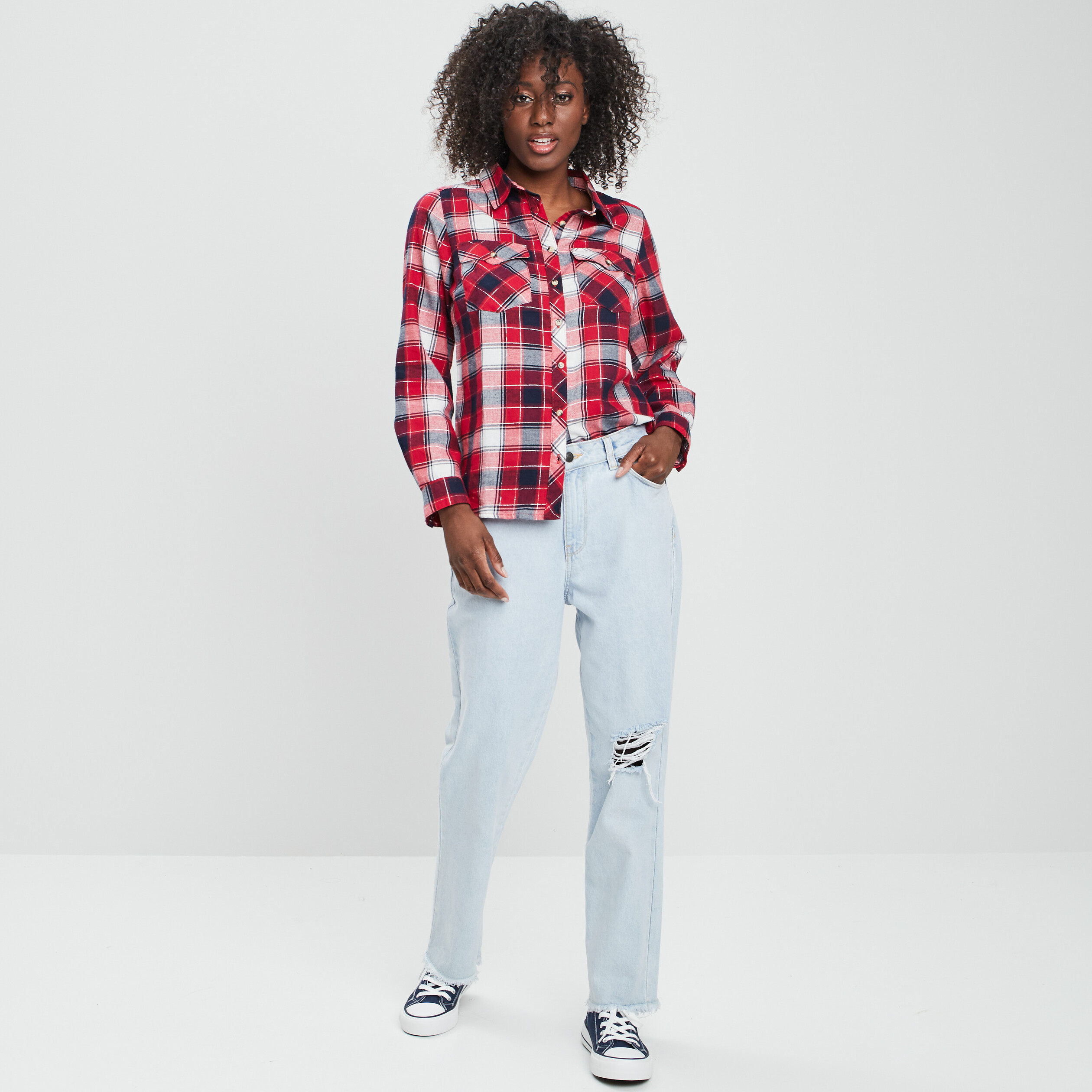 chemise manches retroussables poches rouge femme Chemise manches retroussables poches rouge femme