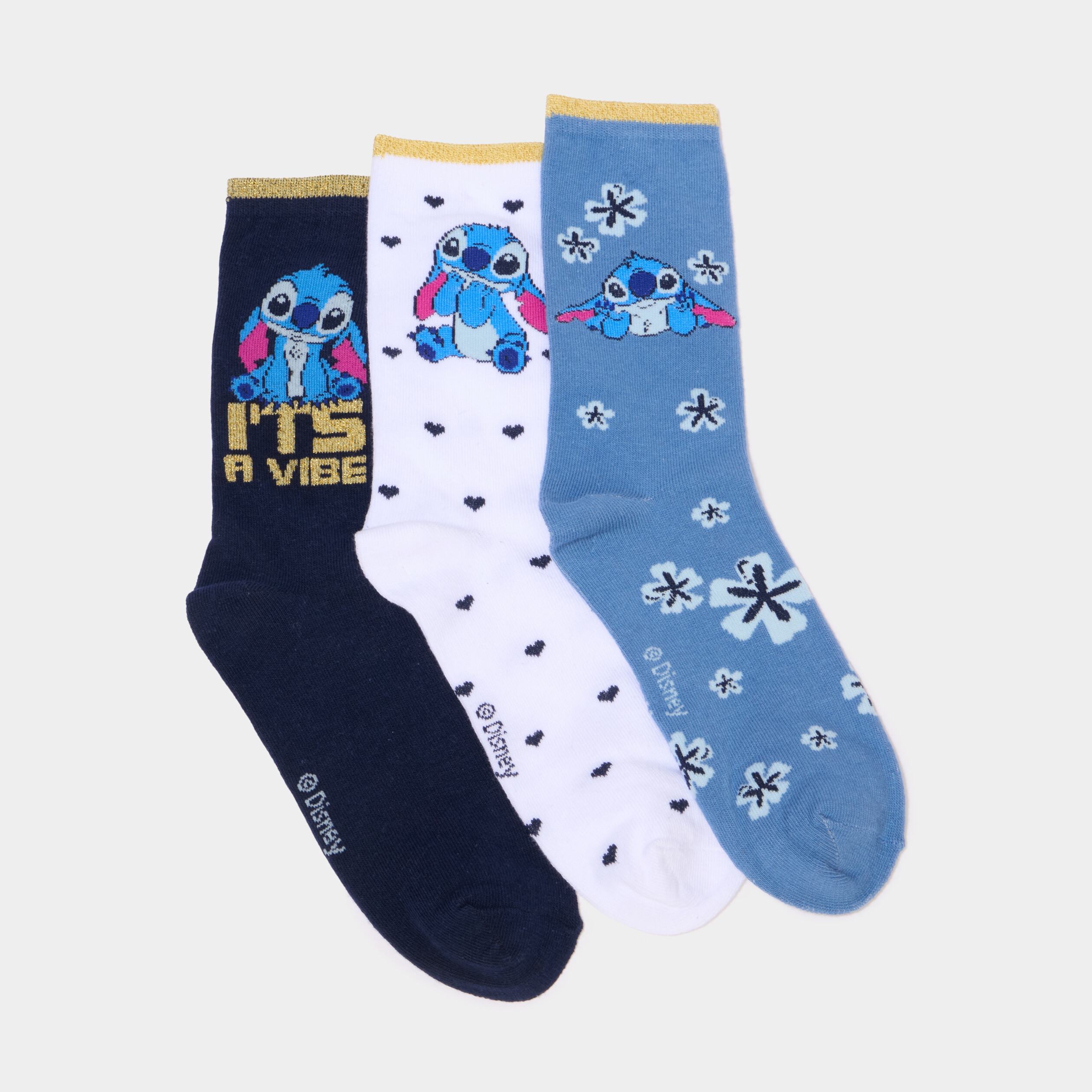 Lot 3 paires chaussettes Stitch bleu femme