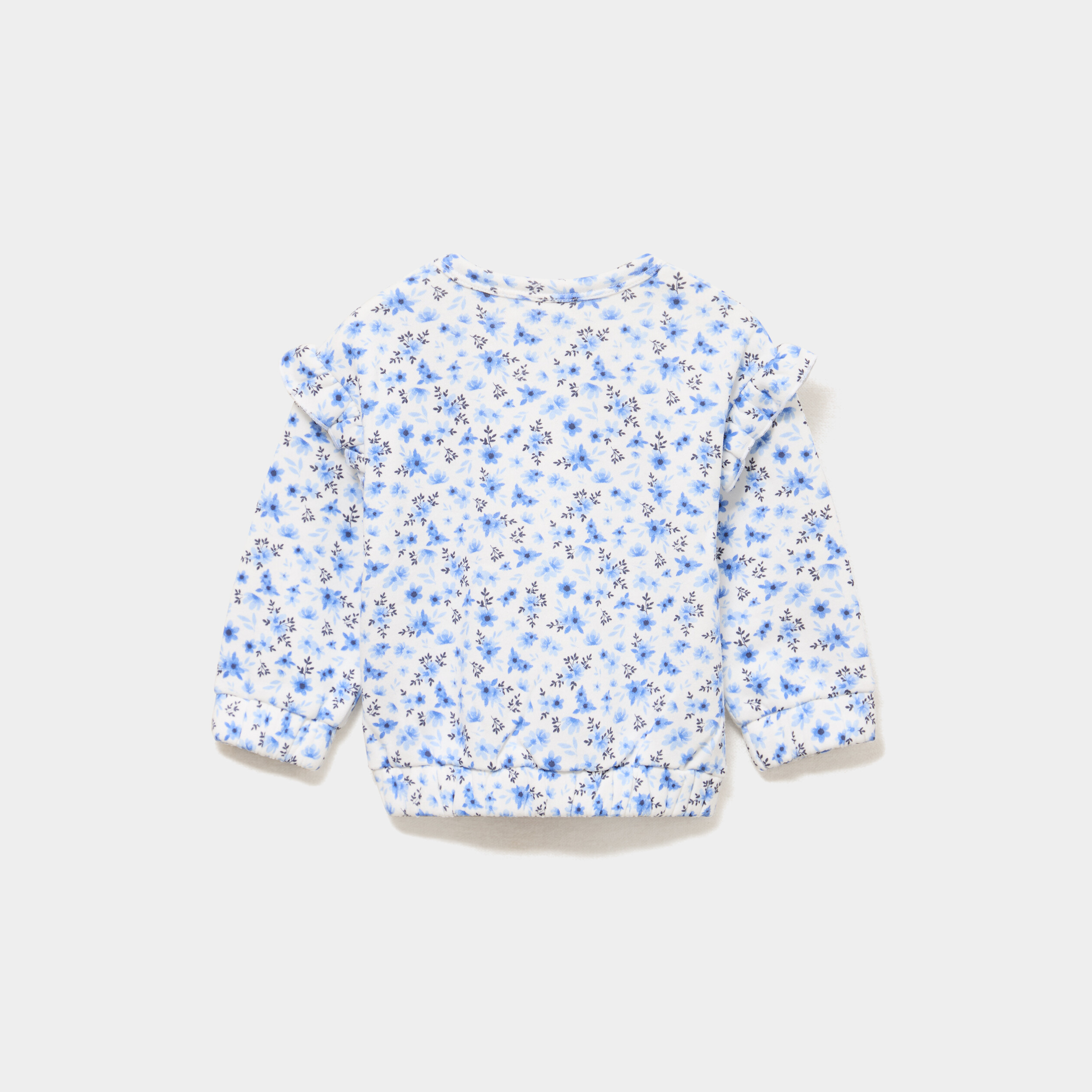 Sweat col rond molletonn&eacute; avec volants ecru b&eacute;b&eacute; fille