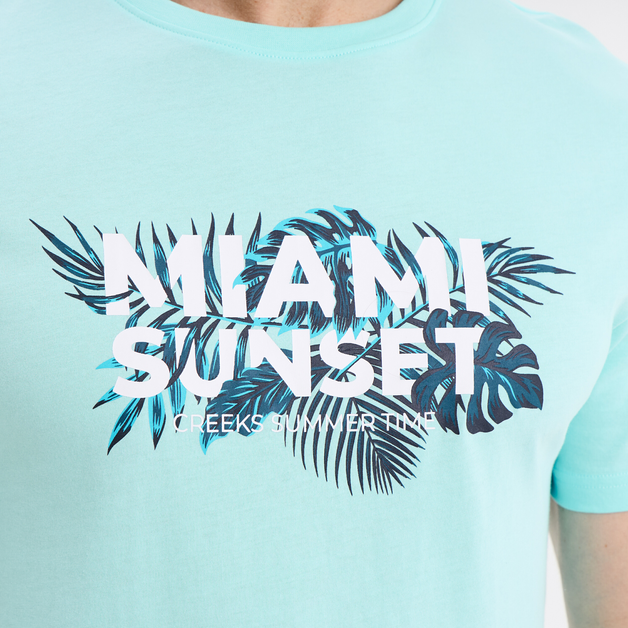 t shirt col rond manches courtes coton bleu turquoise homme T-shirt col rond manches courtes coton bleu turquoise homme
