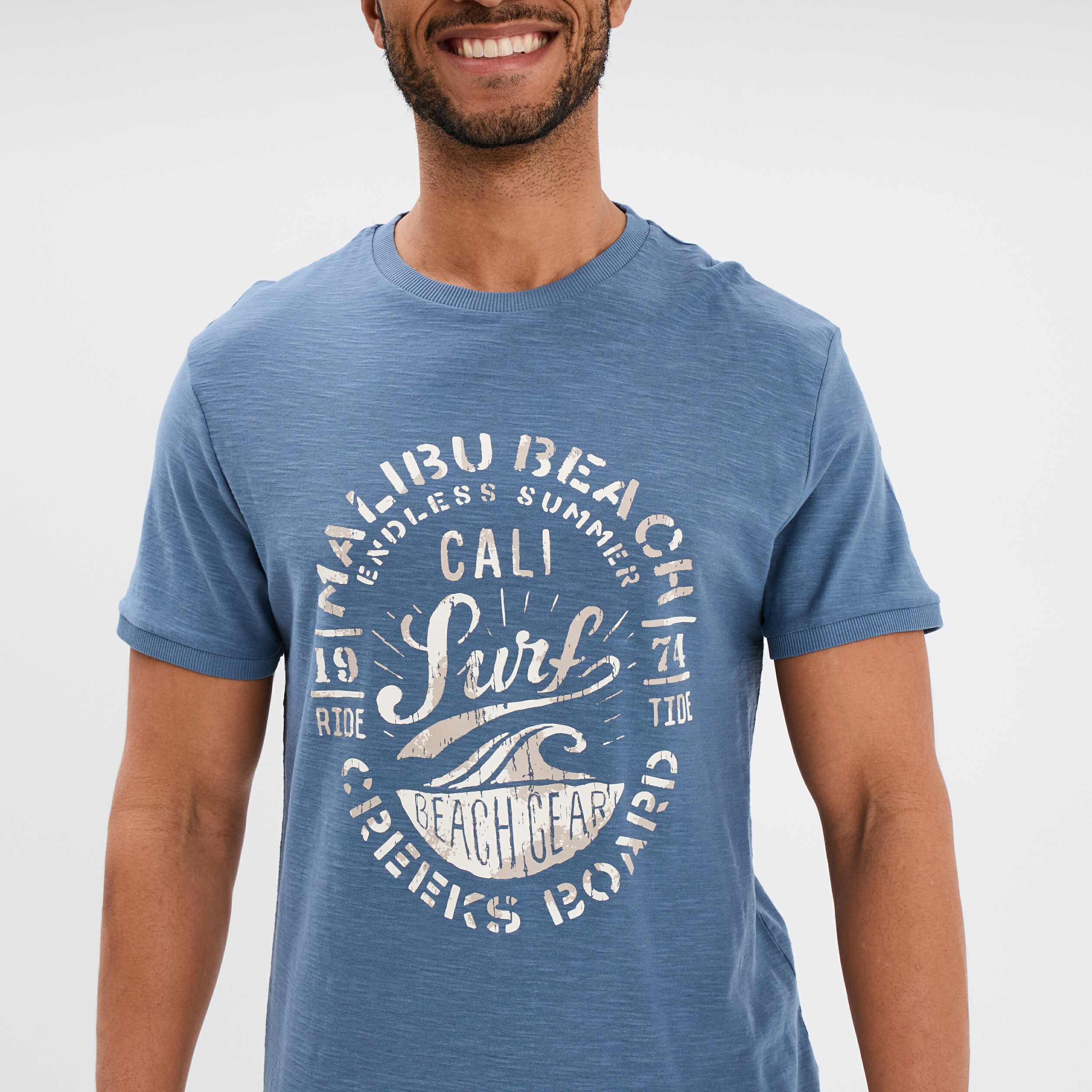 T-shirt droit manches courtes coton bleu fonc&eacute; homme