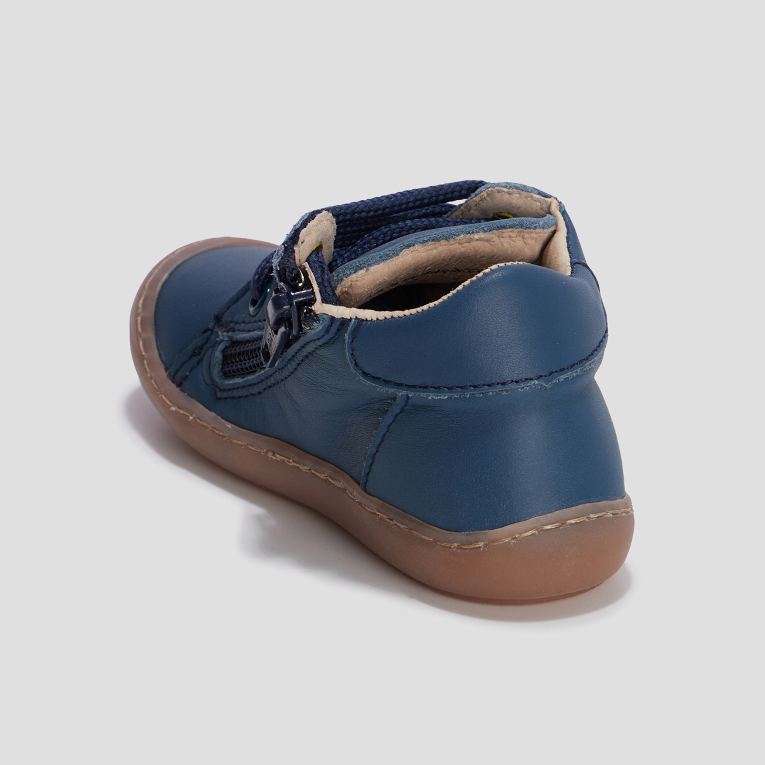 Bottillons zippés en cuir bleu bébé garçon