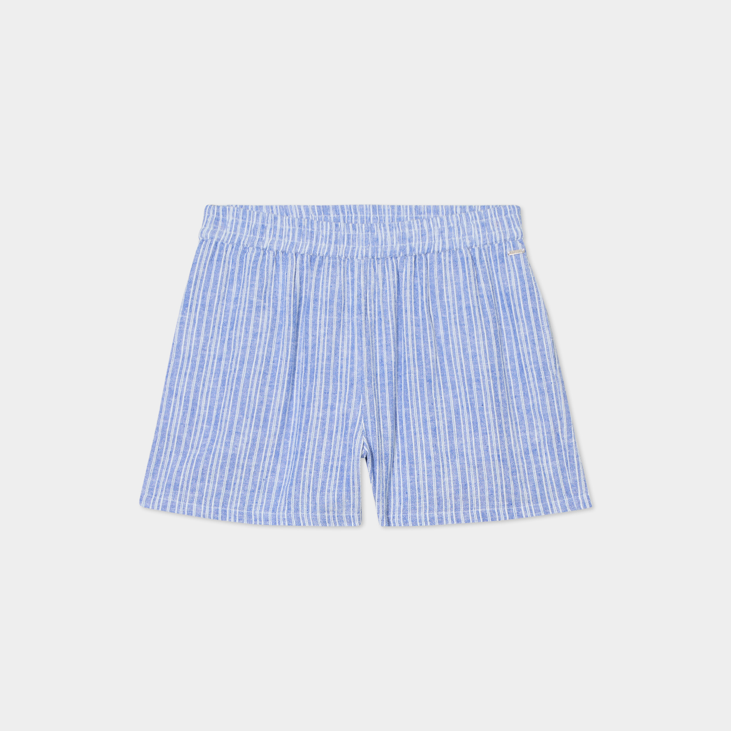 Short fluide coton lin taille élastiquée bleu femme