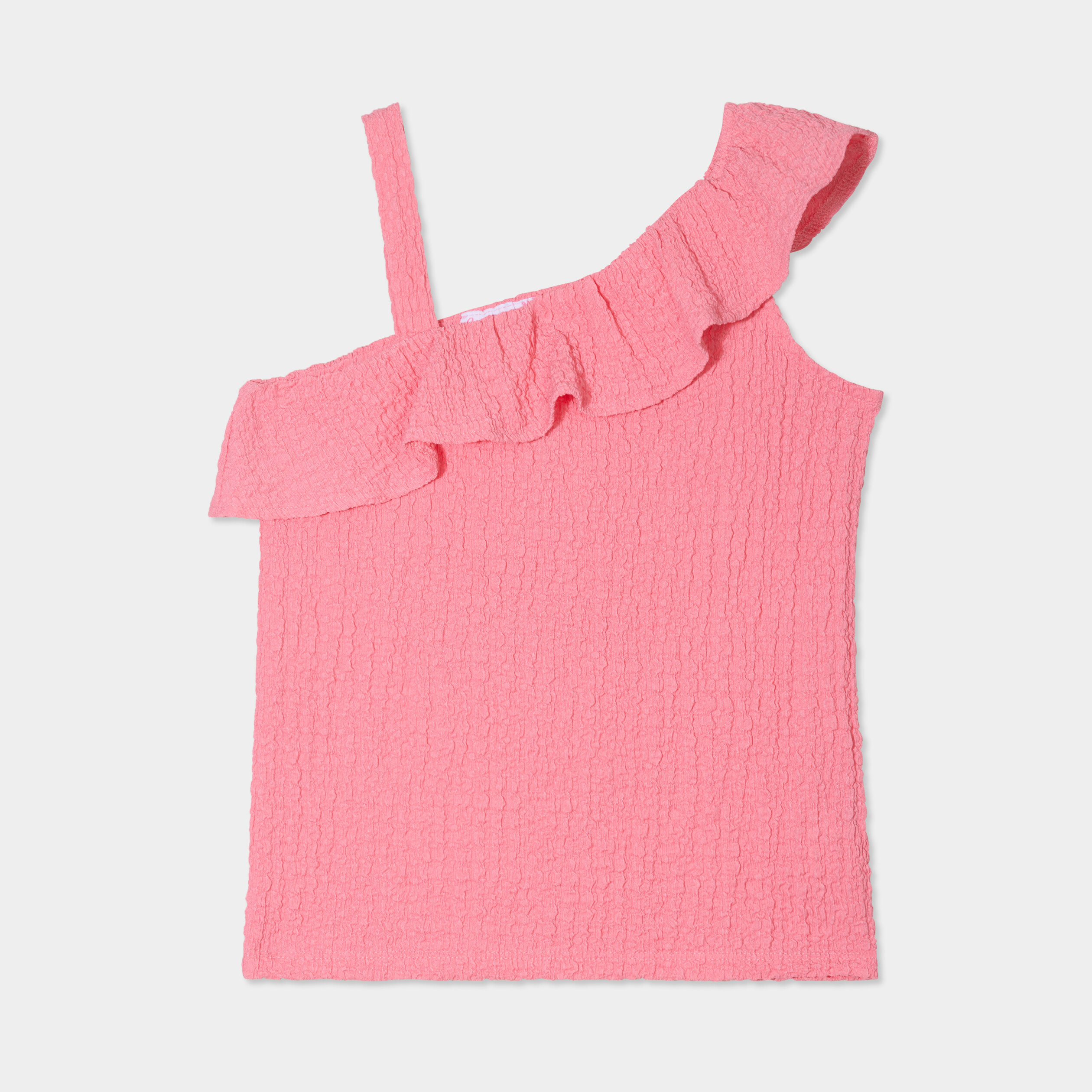 debardeur asymetrique a volants rose fille Débardeur asymétrique à volants rose fille