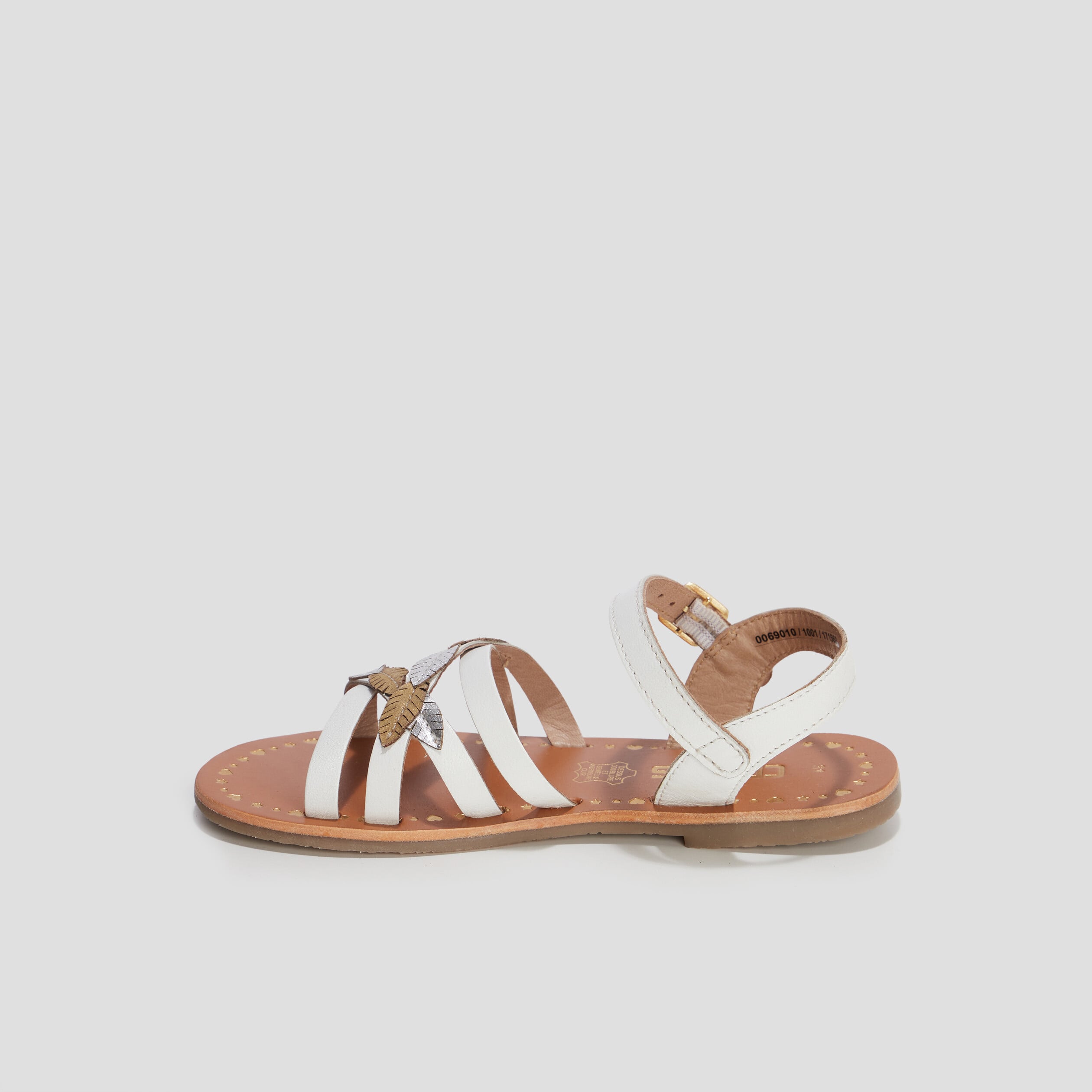 Sandales en cuir avec bride d'attache blanc fille