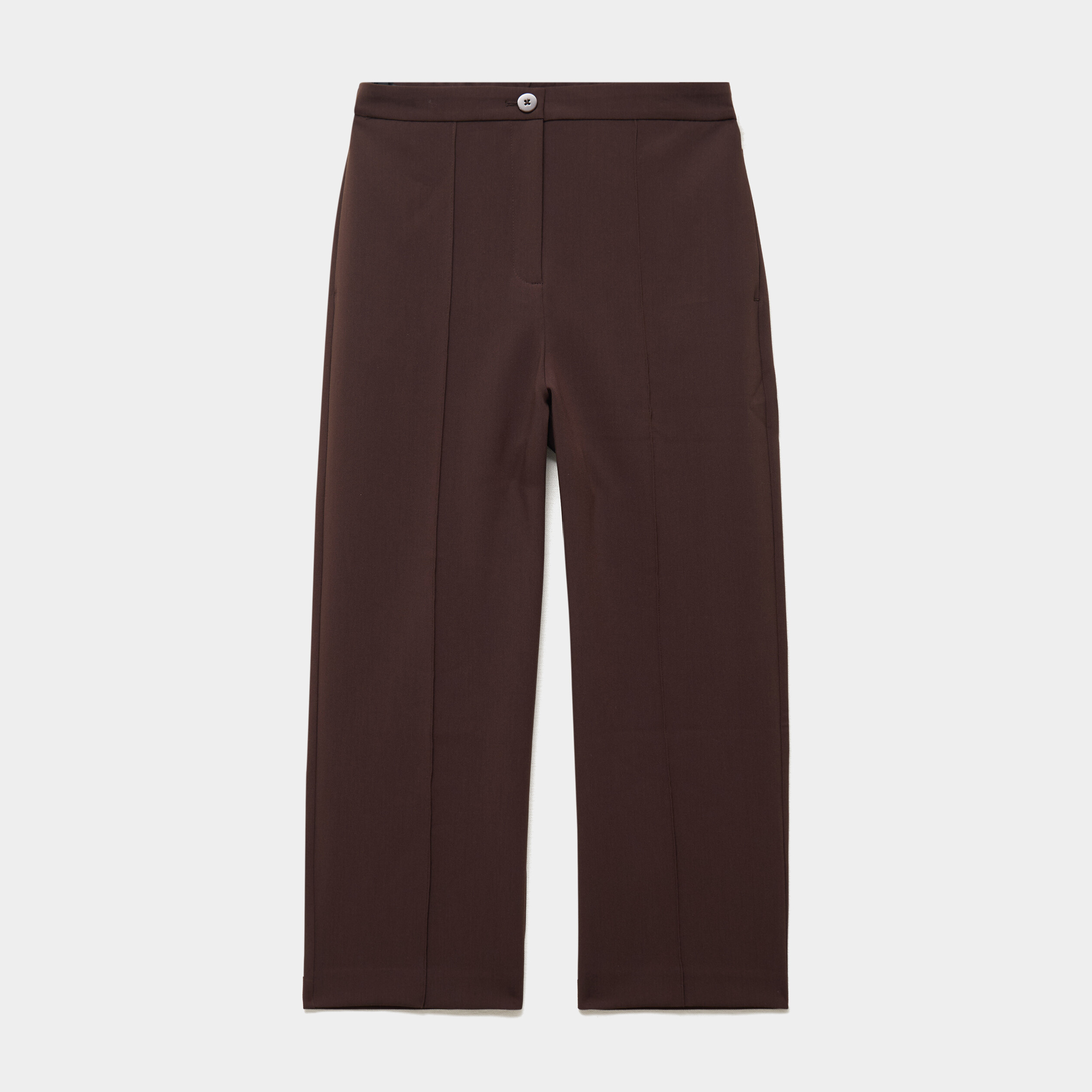 Pantalon droit cropped taille haute marron fonc&eacute; femme