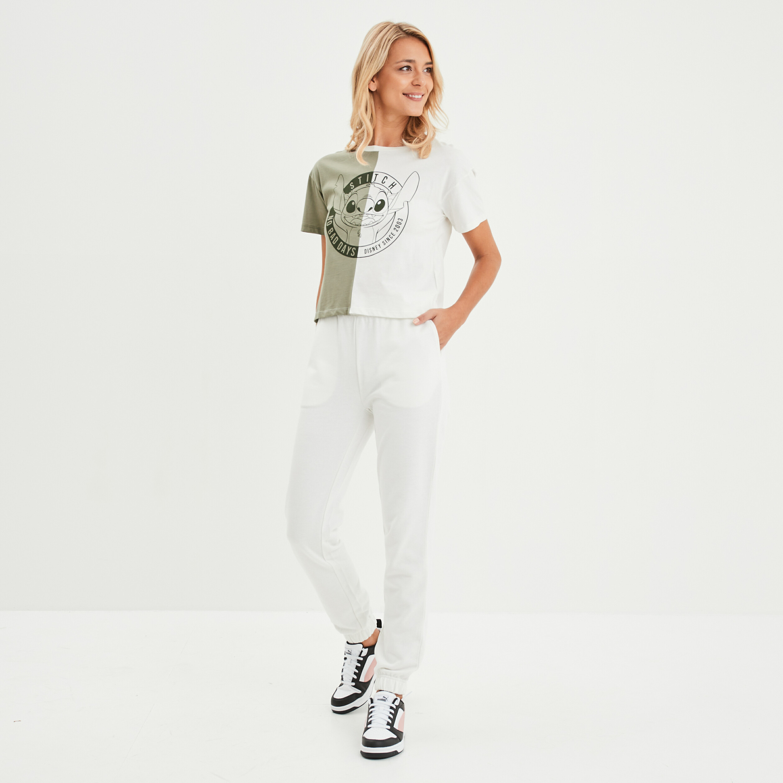 Pantalon jogging slim taille élastiquée blanc femme