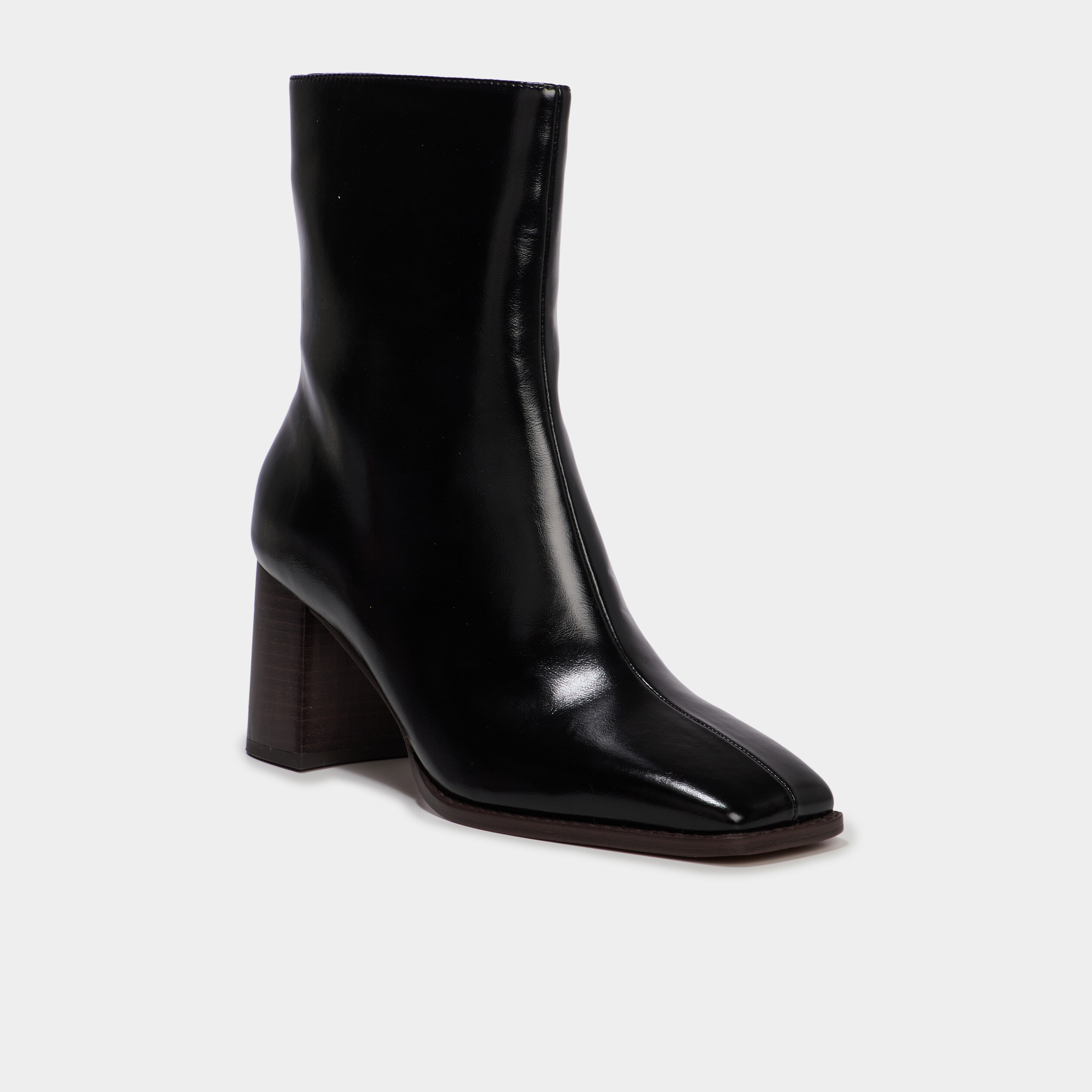 Bottines &agrave; talon bloc bout carr&eacute; noir femme
