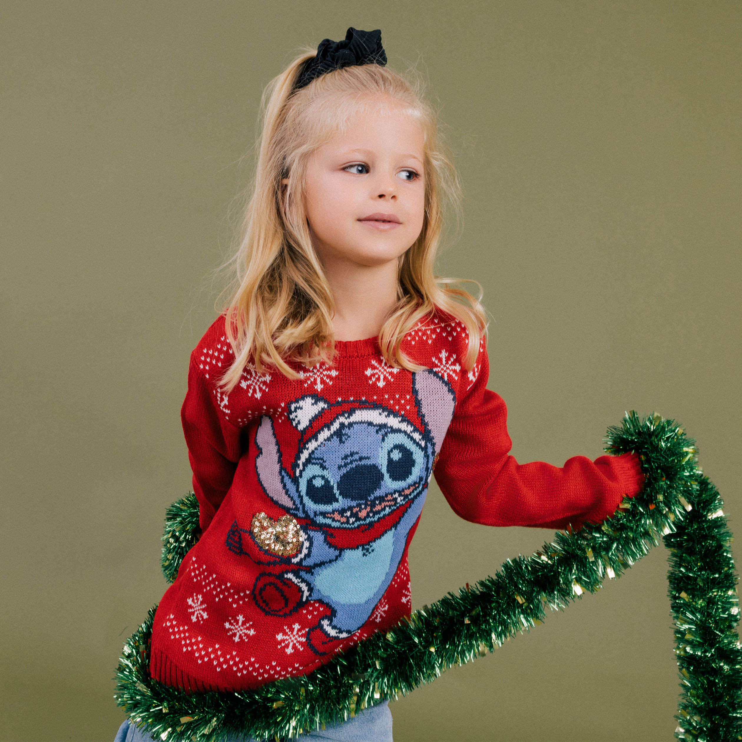 Pull Noel a sequins Stitch rouge fille