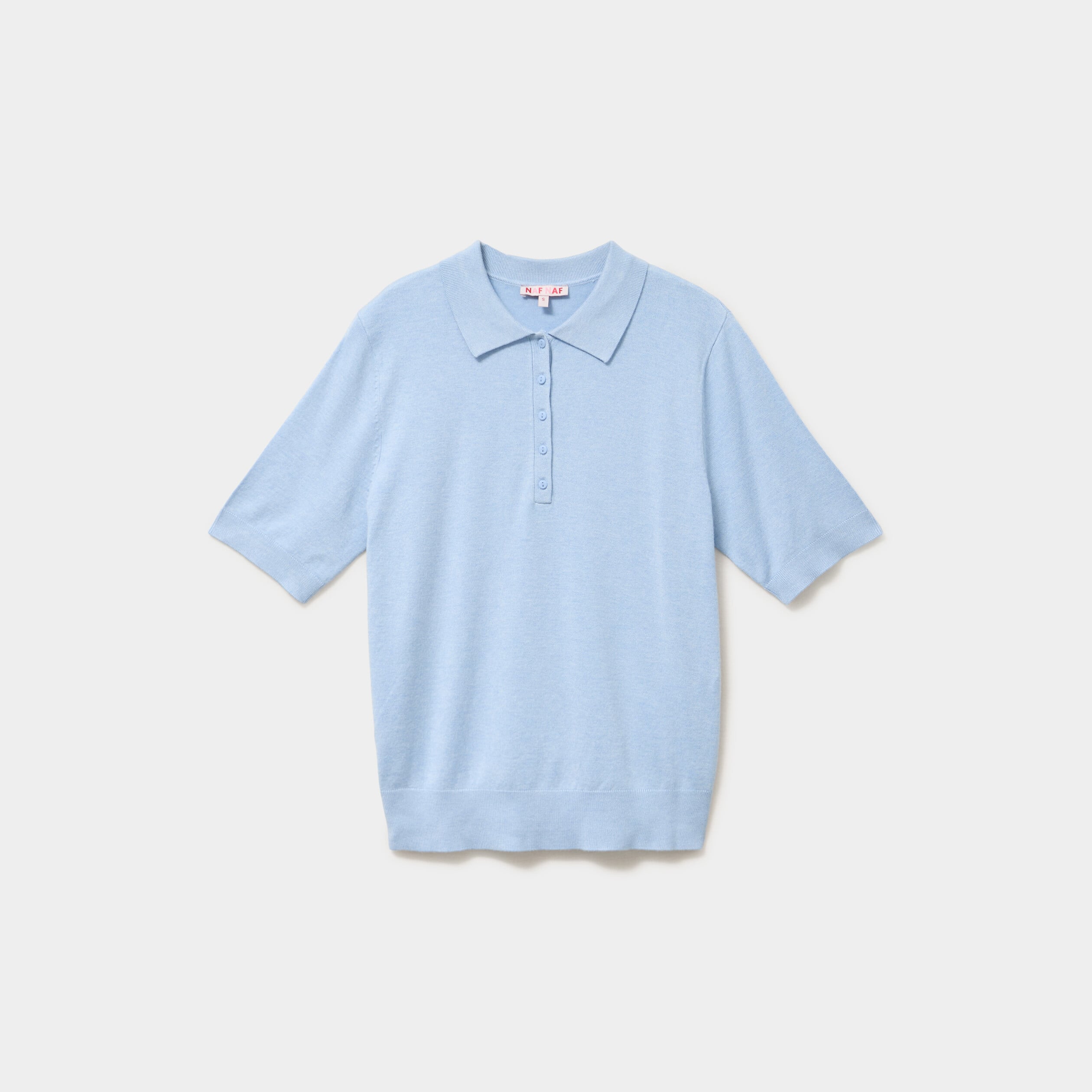 Pull col polo manches courtes bleu femme