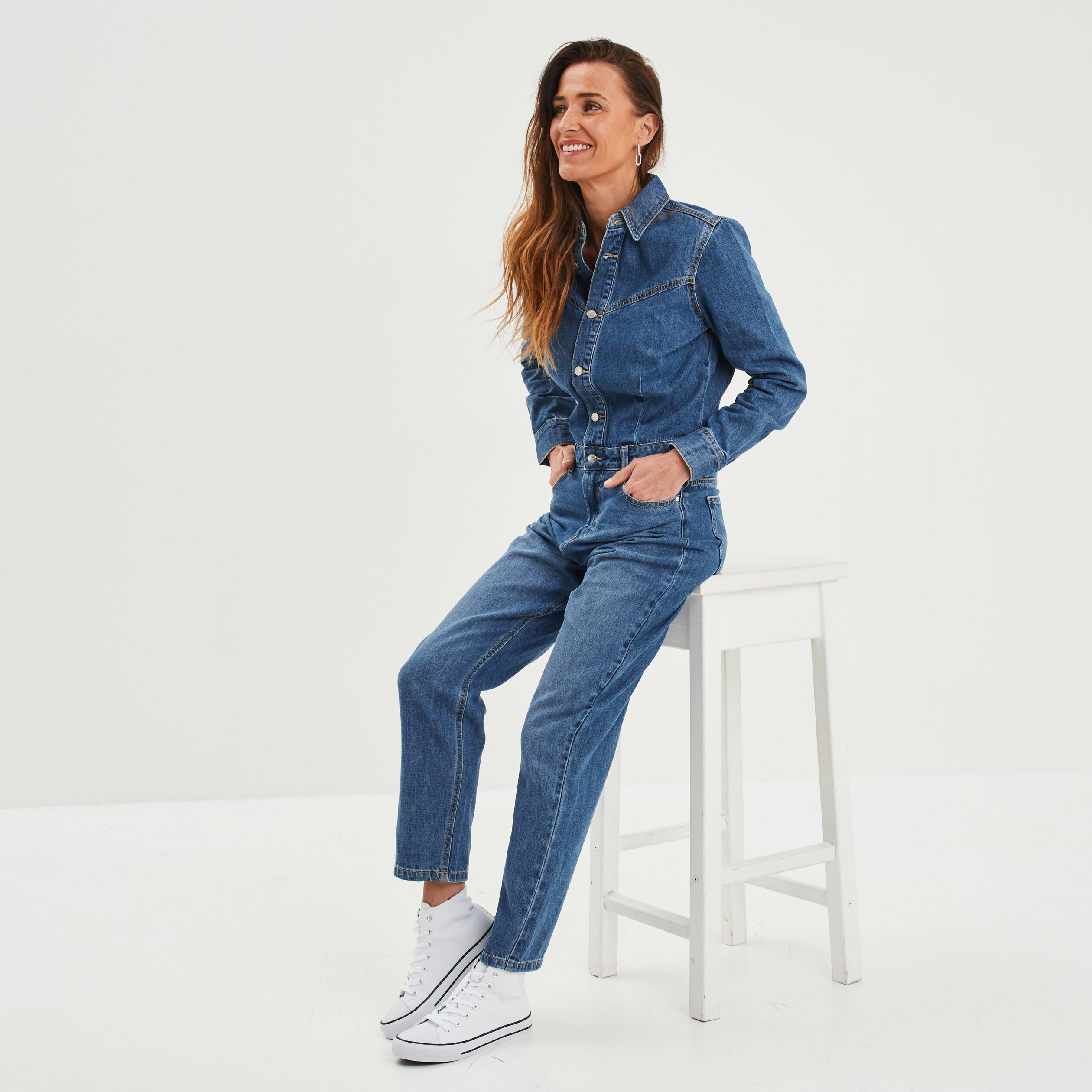 combinaison pantalon en jean creeks denim stone femme Combinaison pantalon en jean Creeks denim stone femme
