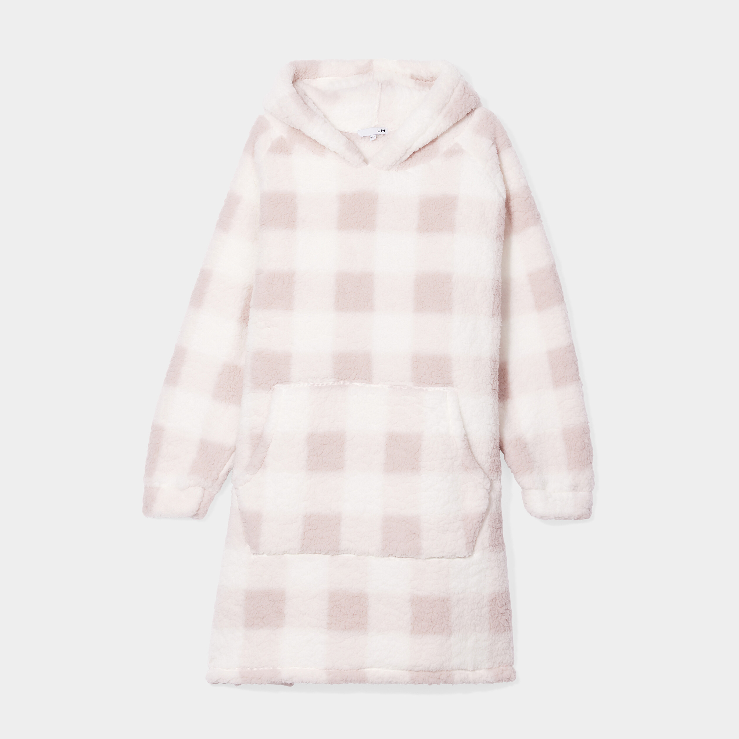 Poncho plaid long pilou rose femme
