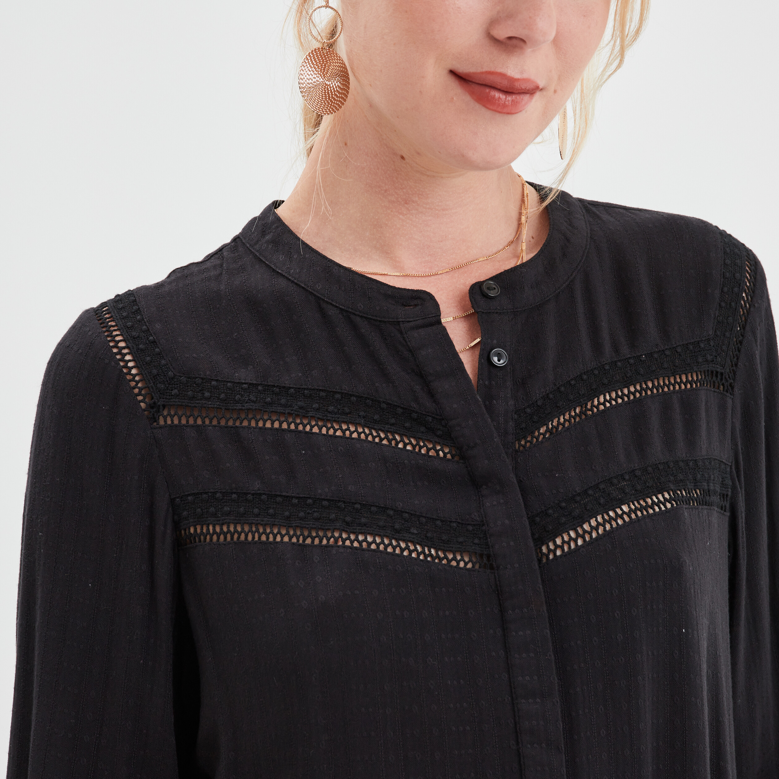 blouse bandes ajourees col mao liberto noir femme Blouse bandes ajourées col mao Liberto noir femme