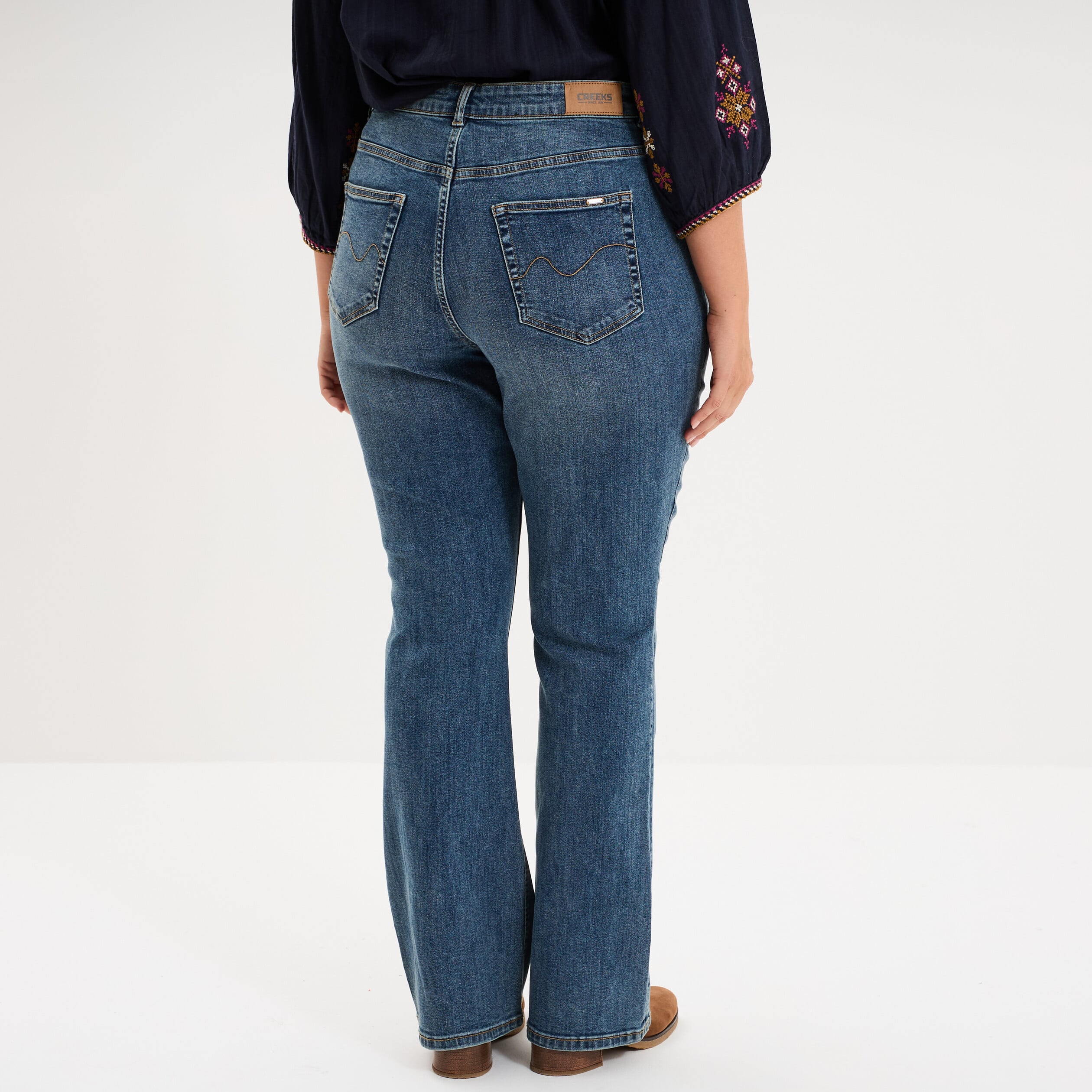 Jean flare 5 poches taille haute denim dirty femme grande taille