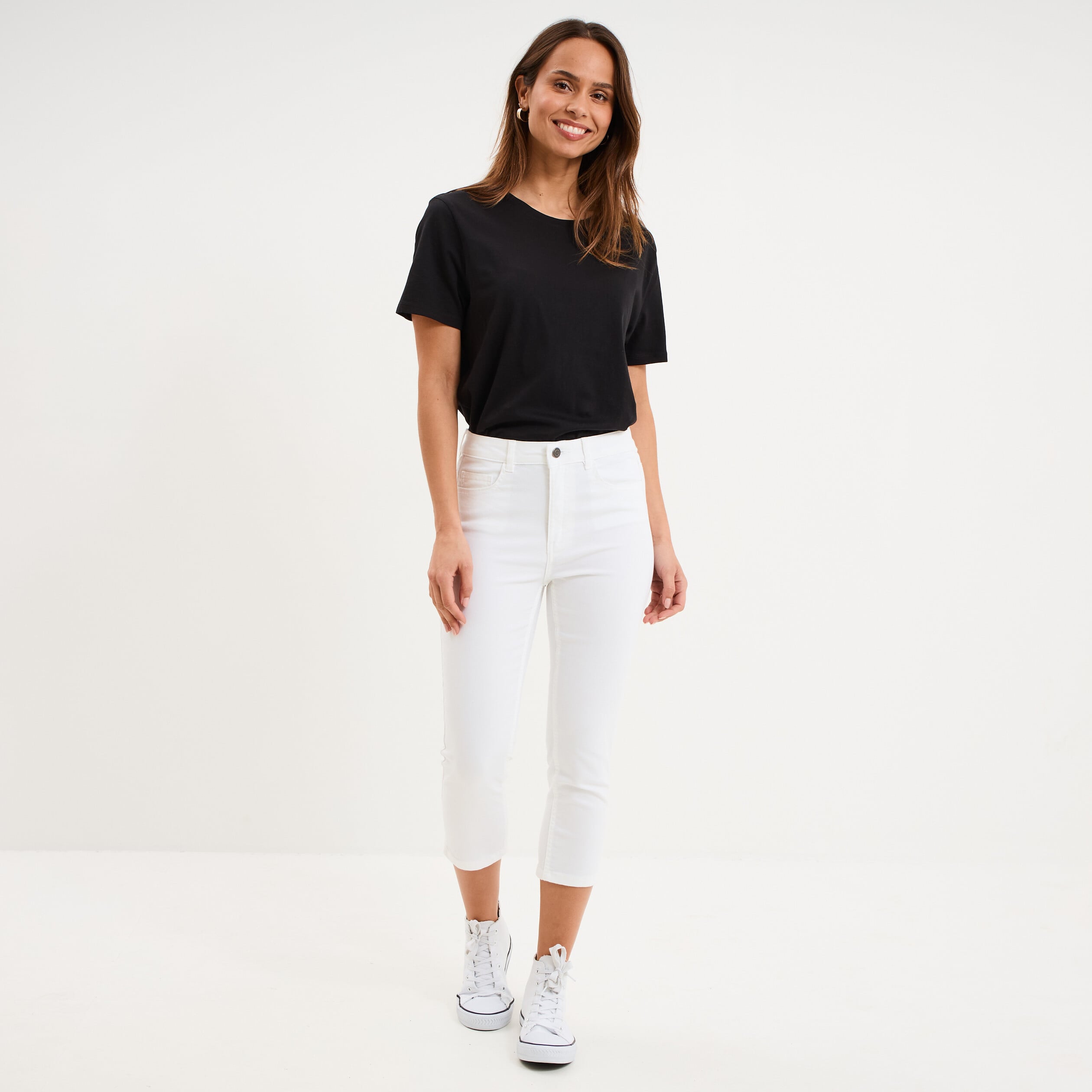Pantalon capri slim twill 5 poches blanc femme