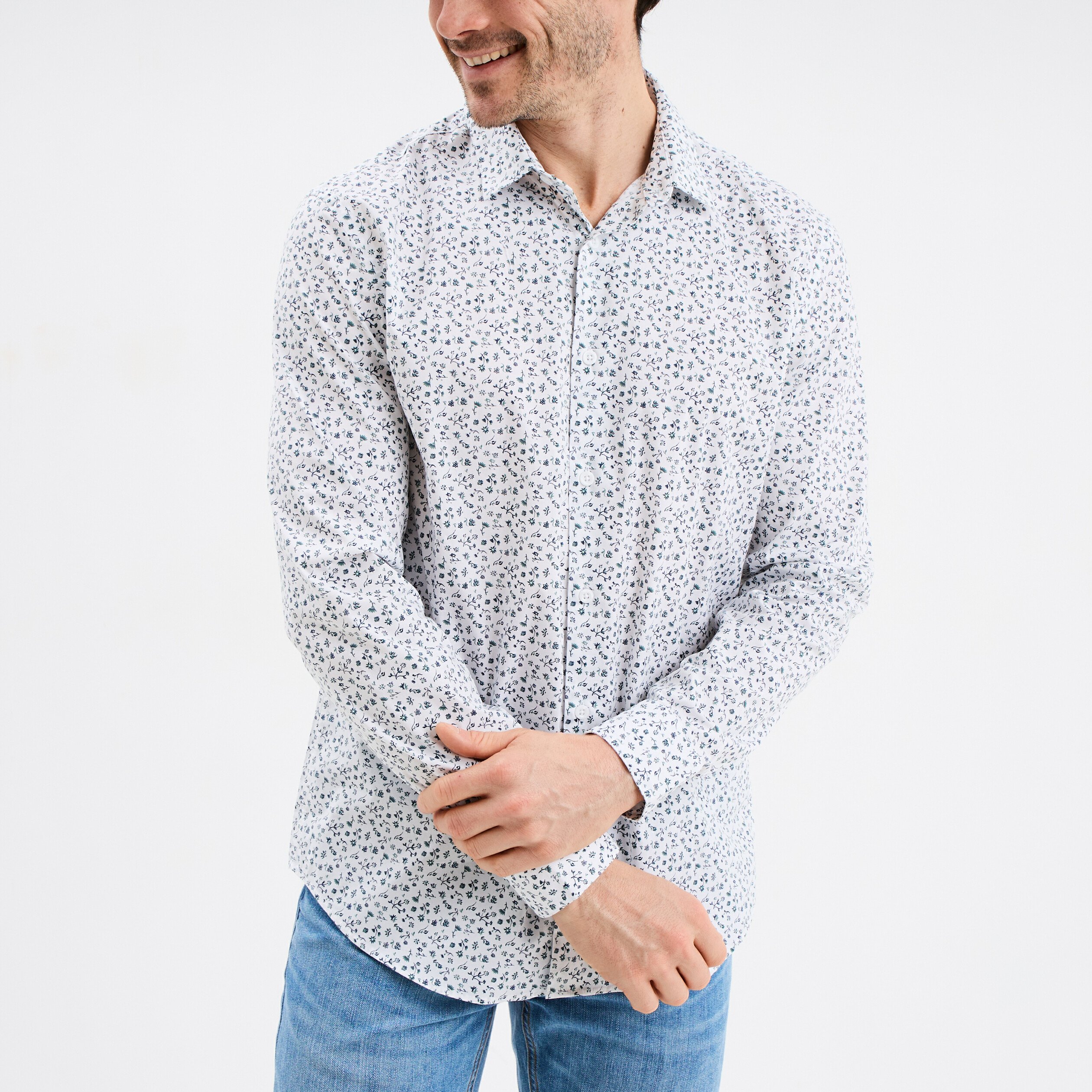 chemise ajustee col francais blanc homme Chemise ajustée col français blanc homme