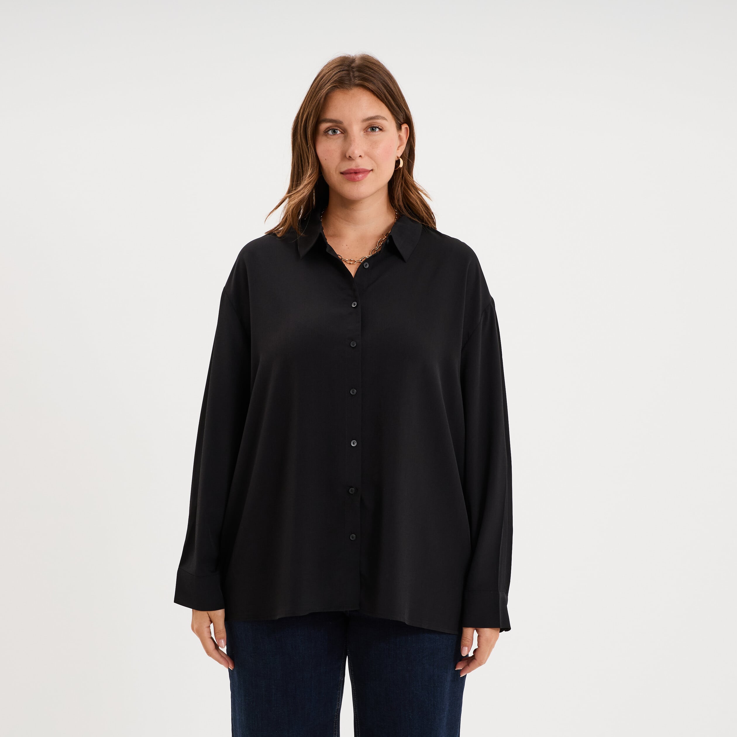 Chemise fluide manches longues noir femme grande taille