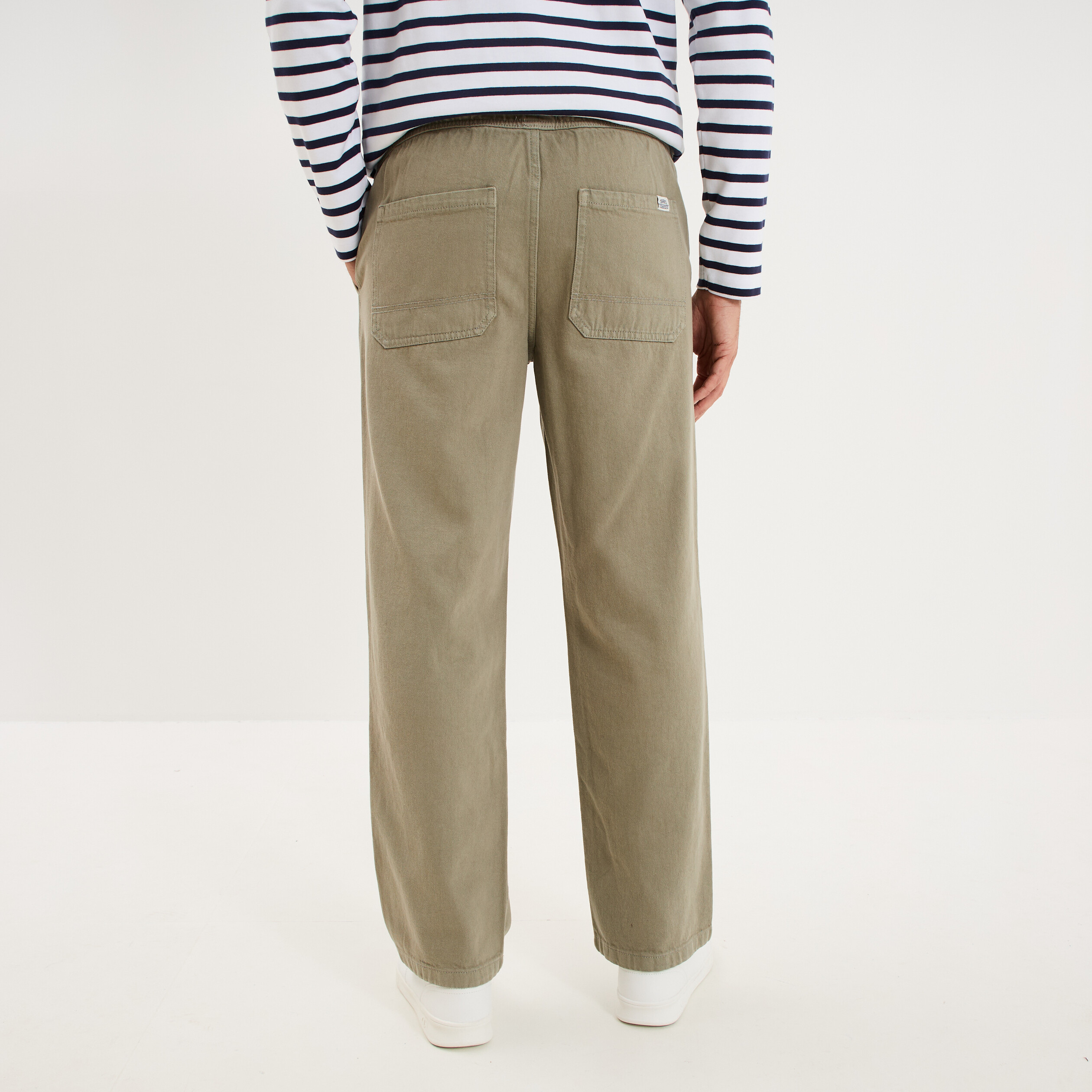 Pantalon chino droit taille &agrave; coulisse vert clair homme