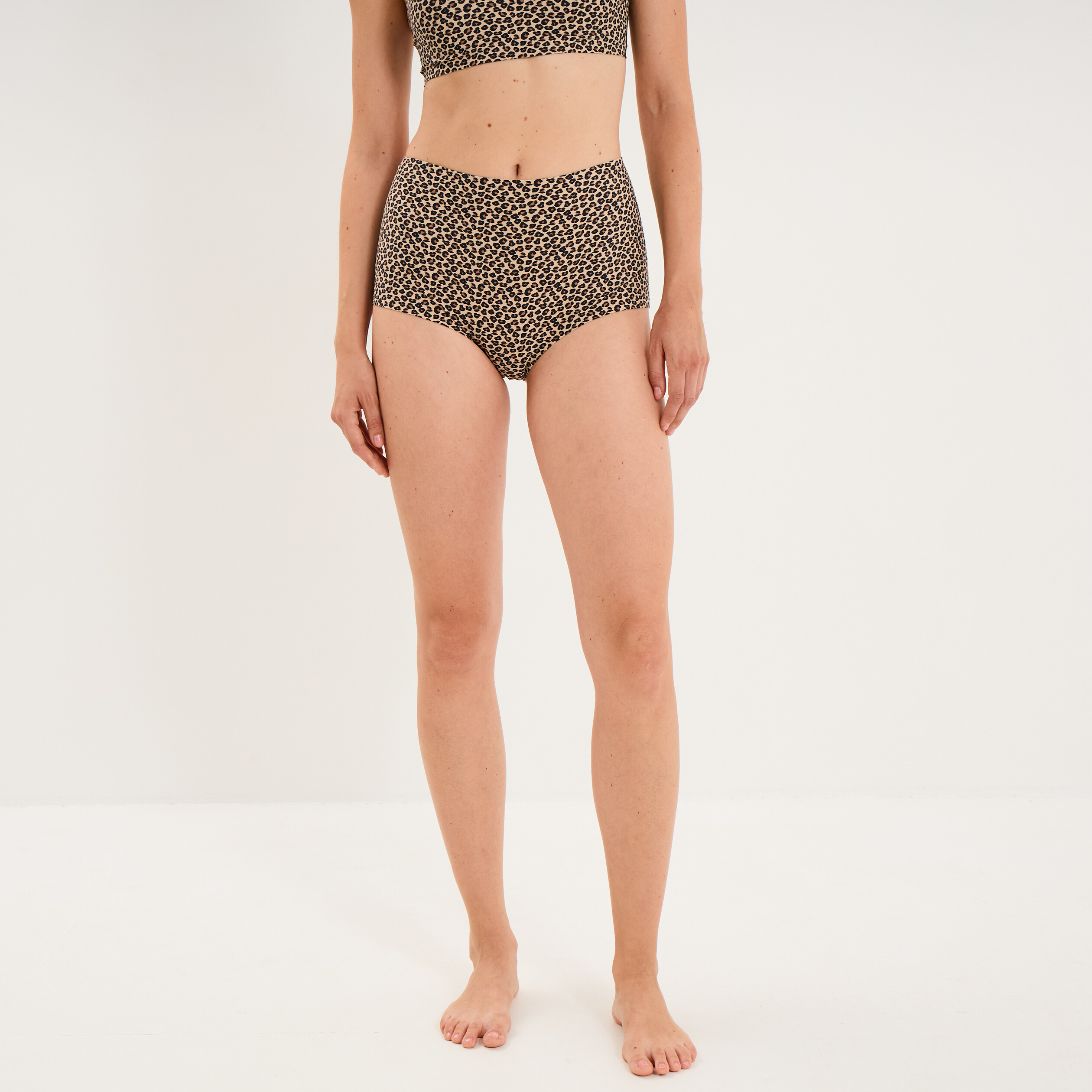 Culotte taille haute microfibre marron femme