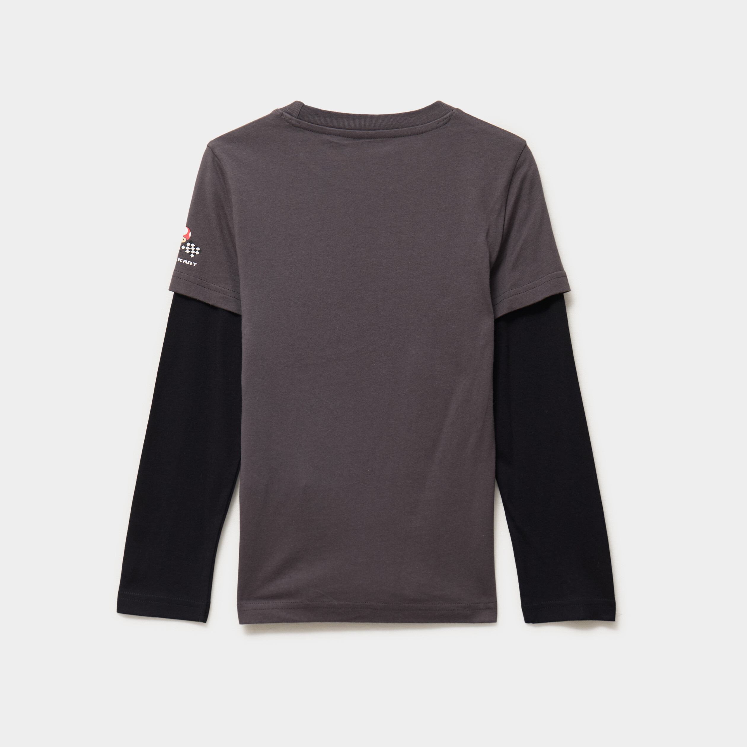 T-shirt effet 2 en 1 coton Mario Kart gris fonc&eacute; gar&ccedil;on