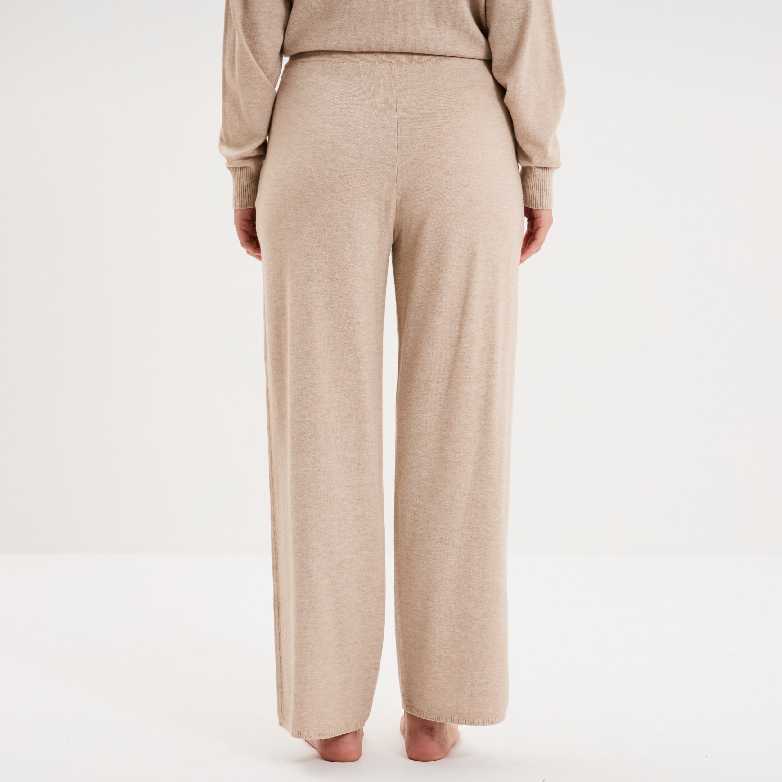 Pantalon de pyjama large en maille beige femme