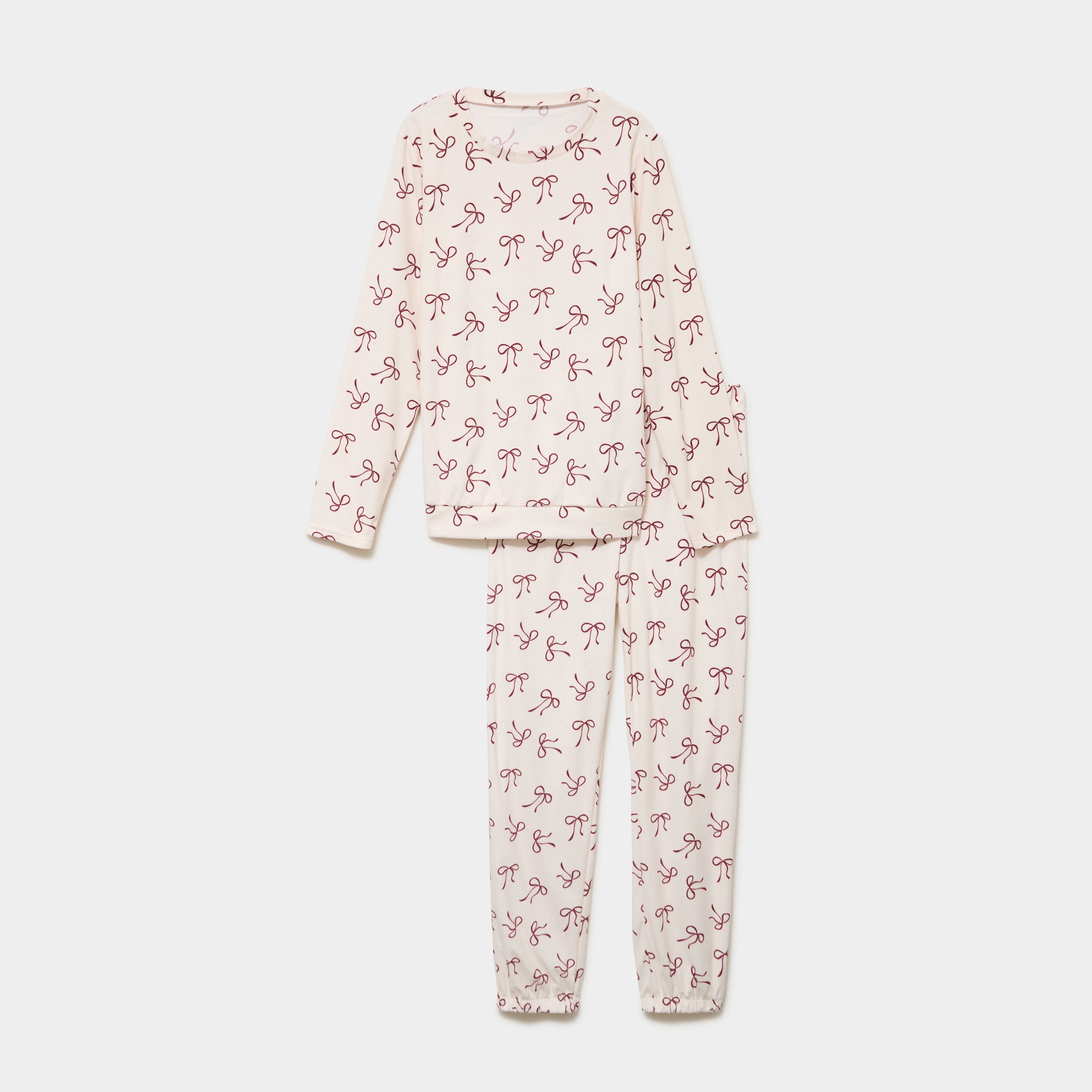 Ensemble pyjama t-shirt pantalon velours ecru femme