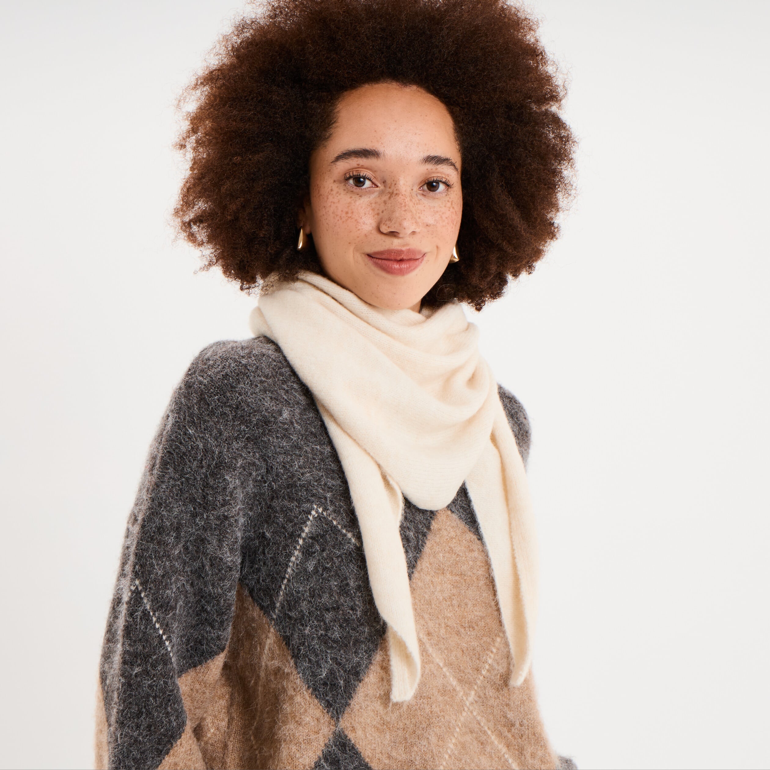 &Eacute;charpe triangulaire en maille douce blanc femme