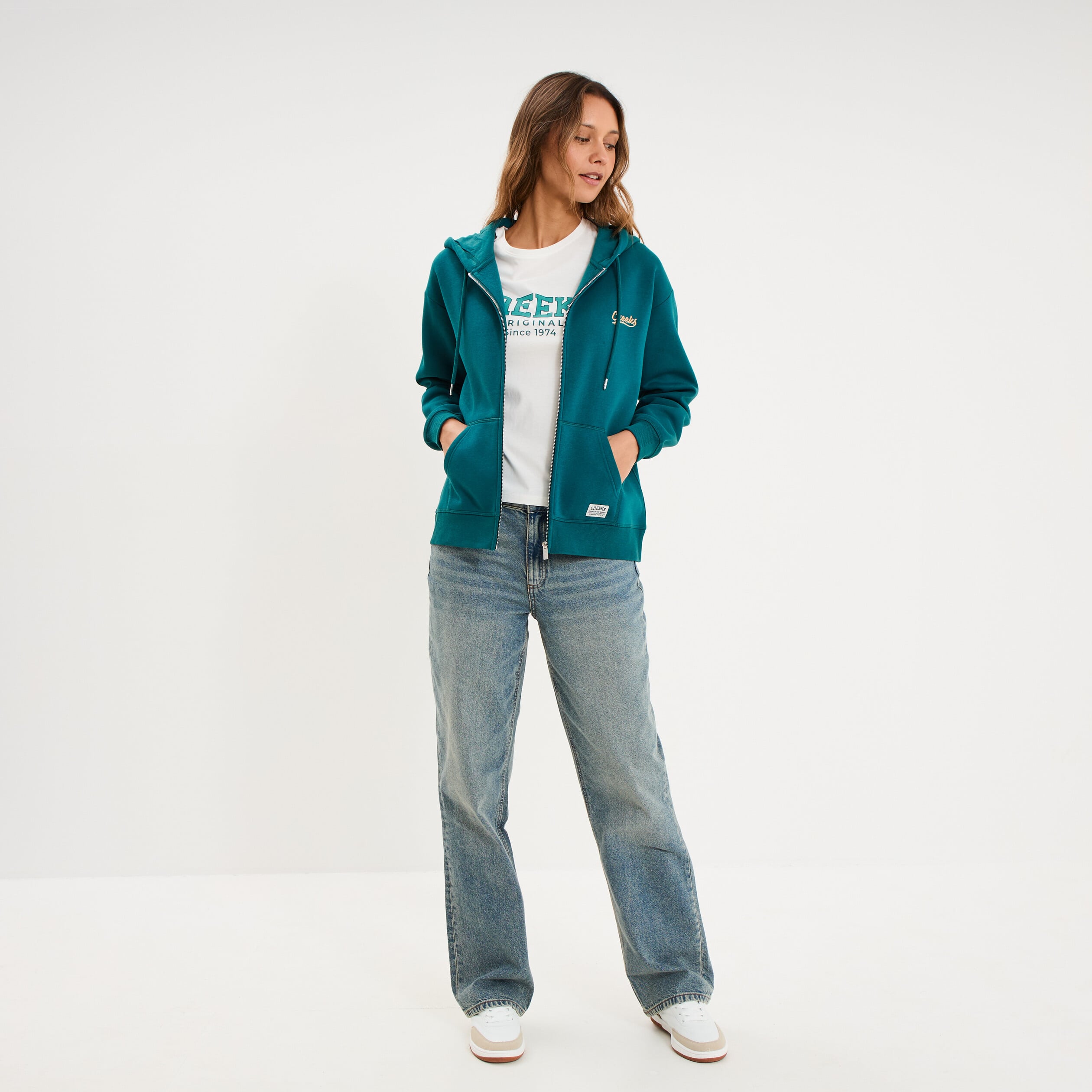 T-shirt col rond manches courtes blanc femme