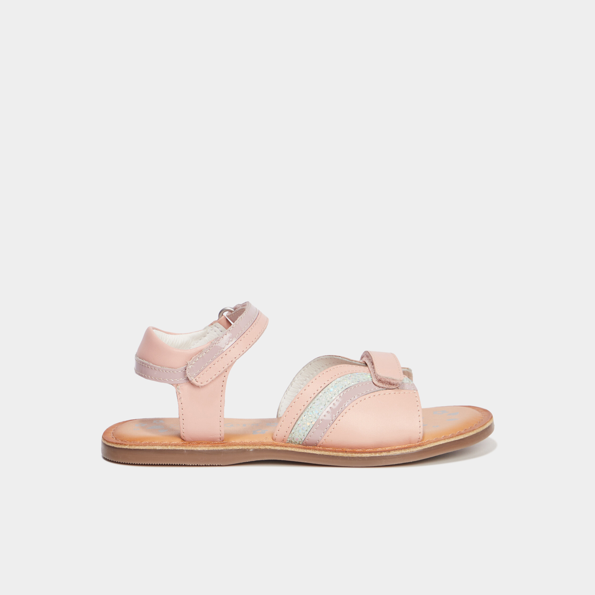 sandales a scratchs en cuir kickers rose fille Sandales à scratchs en cuir Kickers rose fille