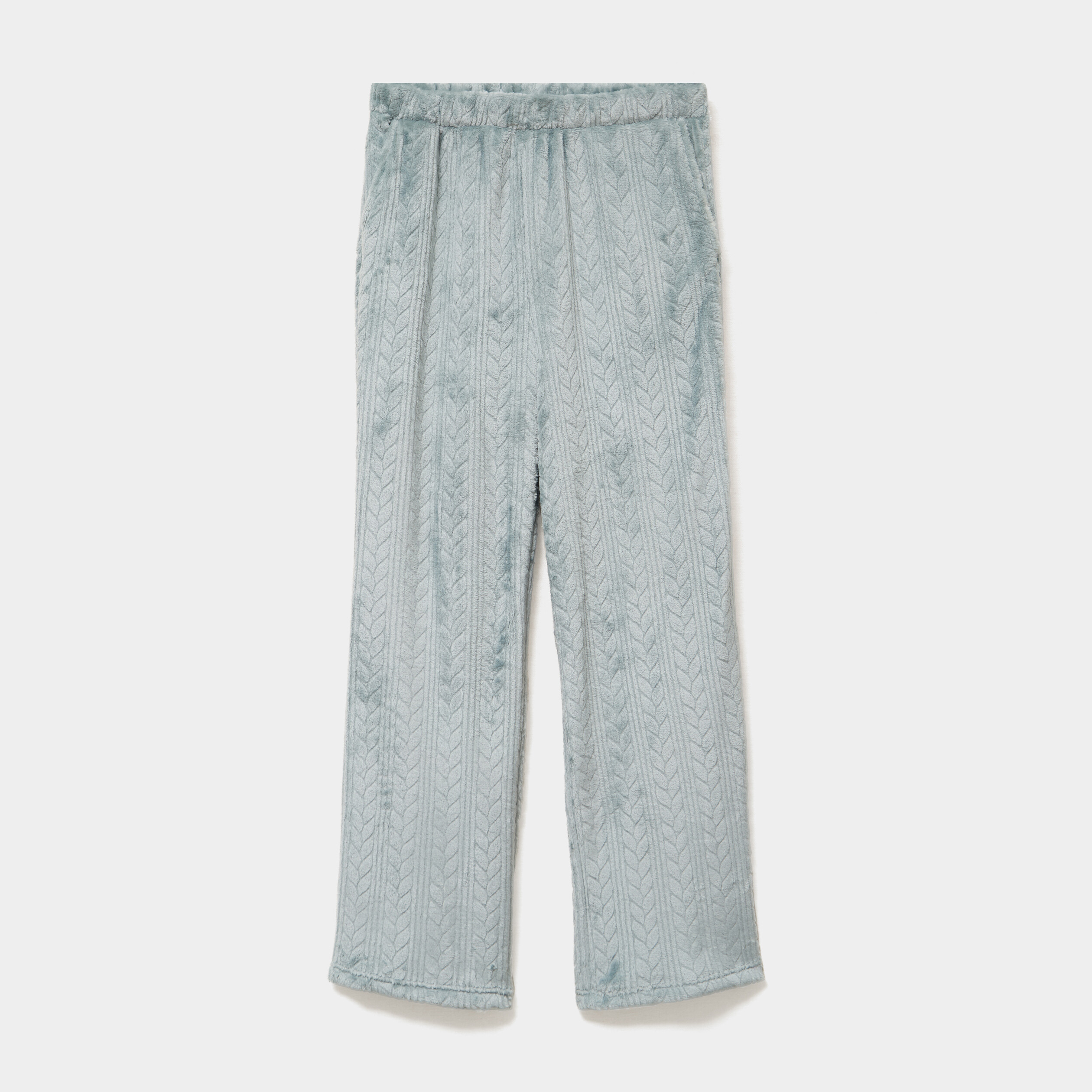 Pantalon effet polaire d&eacute;tails torsades bleu gris femme