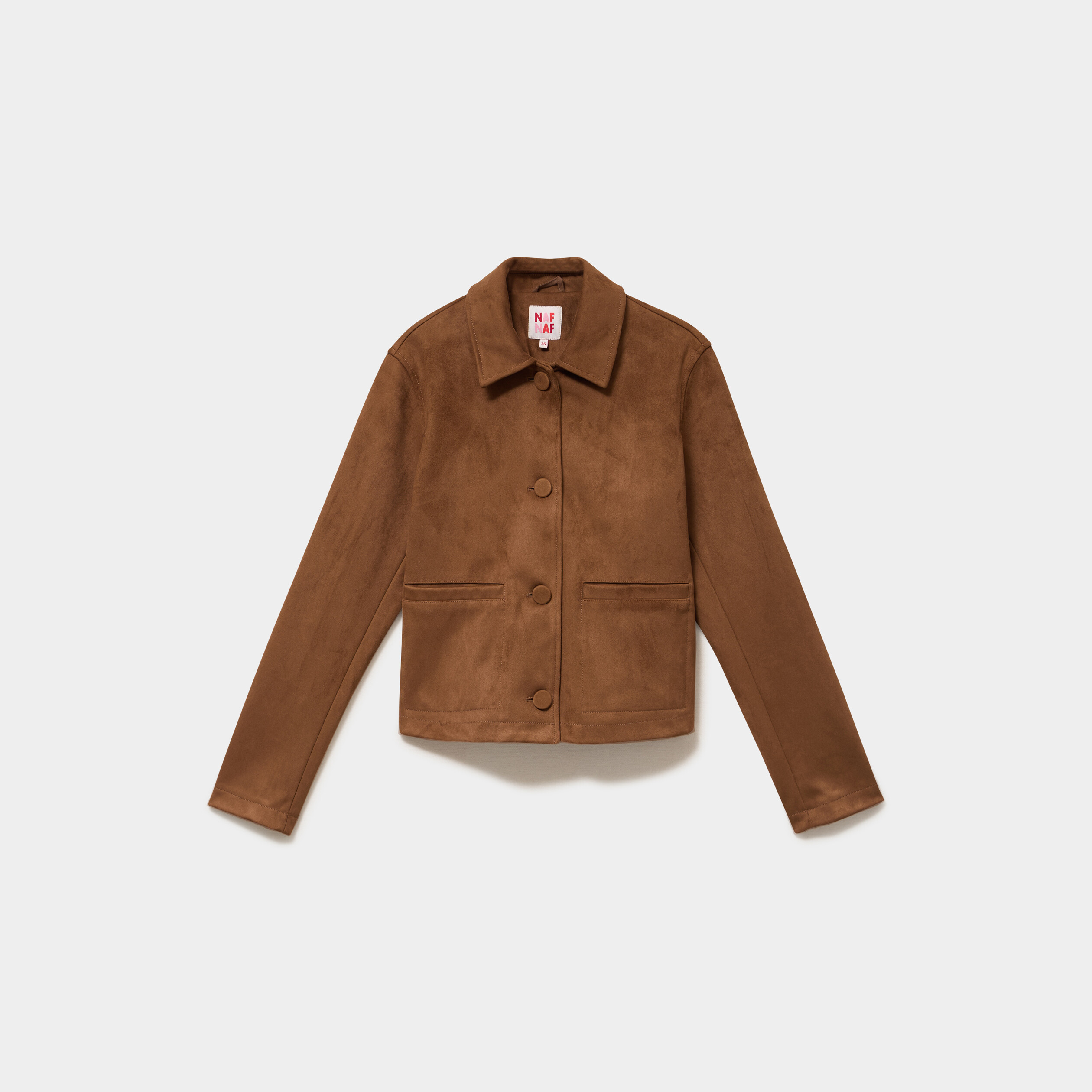 Veste paletot en su&eacute;dine boutonn&eacute;e camel femme