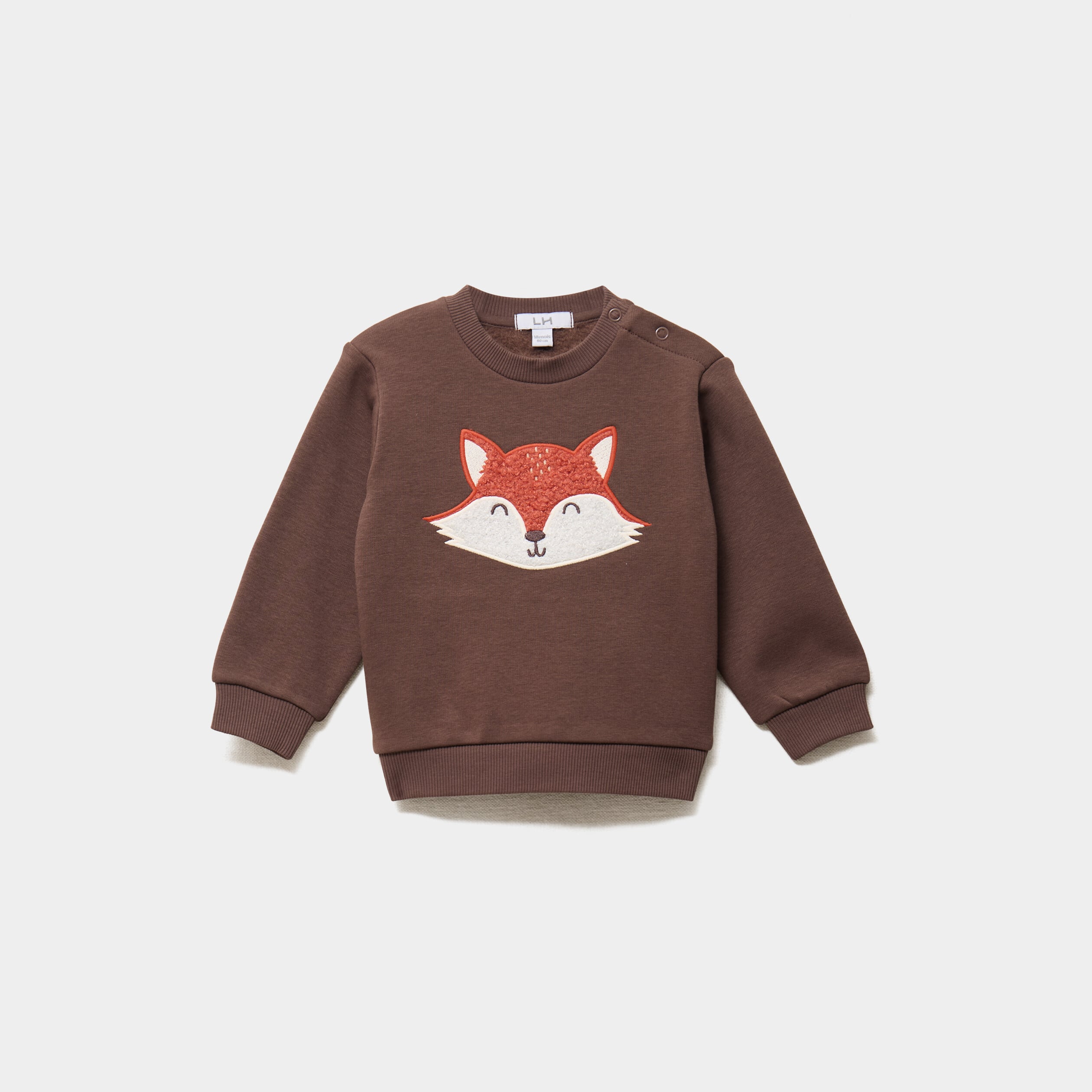 Sweat molletonn&eacute; &eacute;paule boutonn&eacute;e marron fonc&eacute; b&eacute;b&eacute; gar&ccedil;on