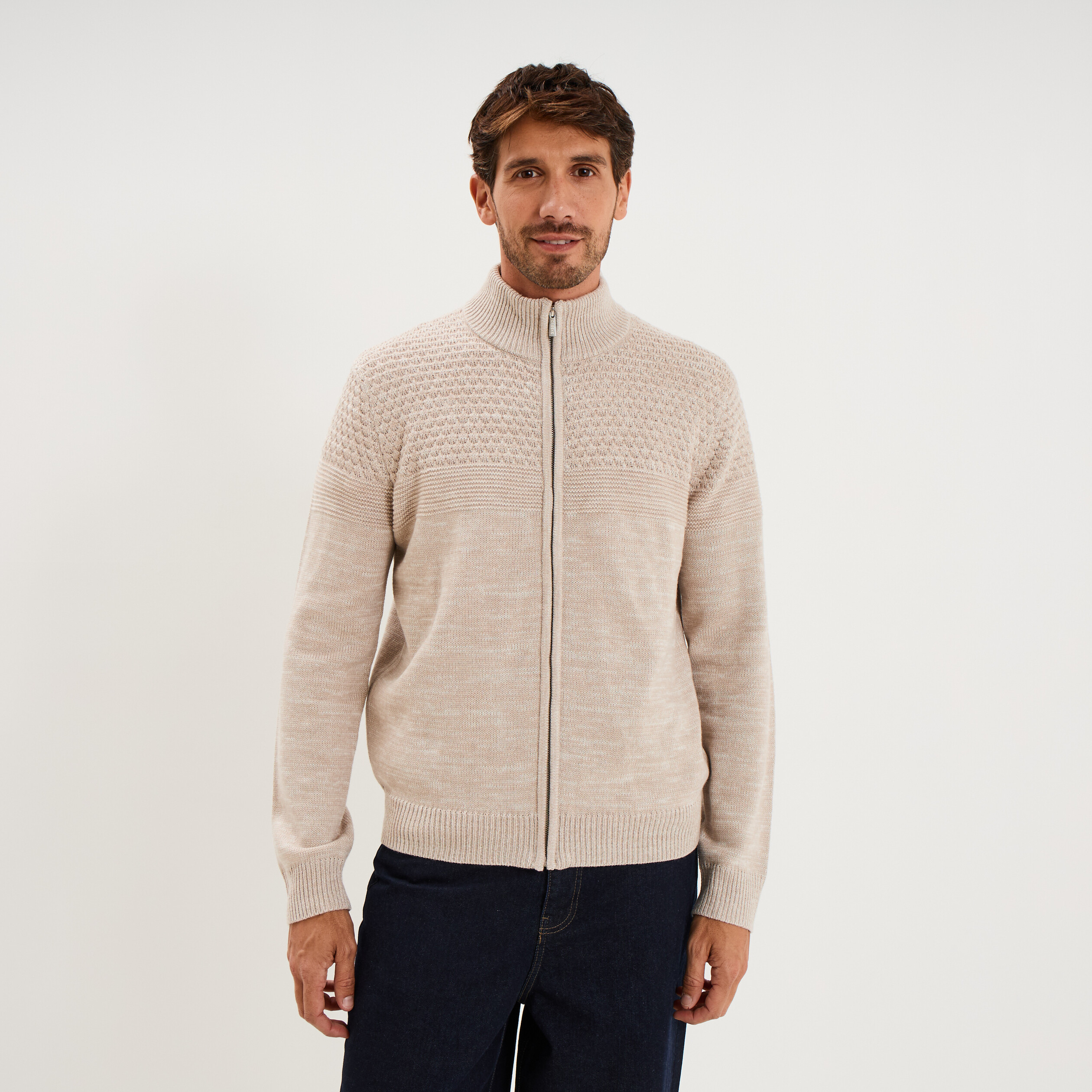 Gilet zipp&eacute; col montant manches longues gris clair homme