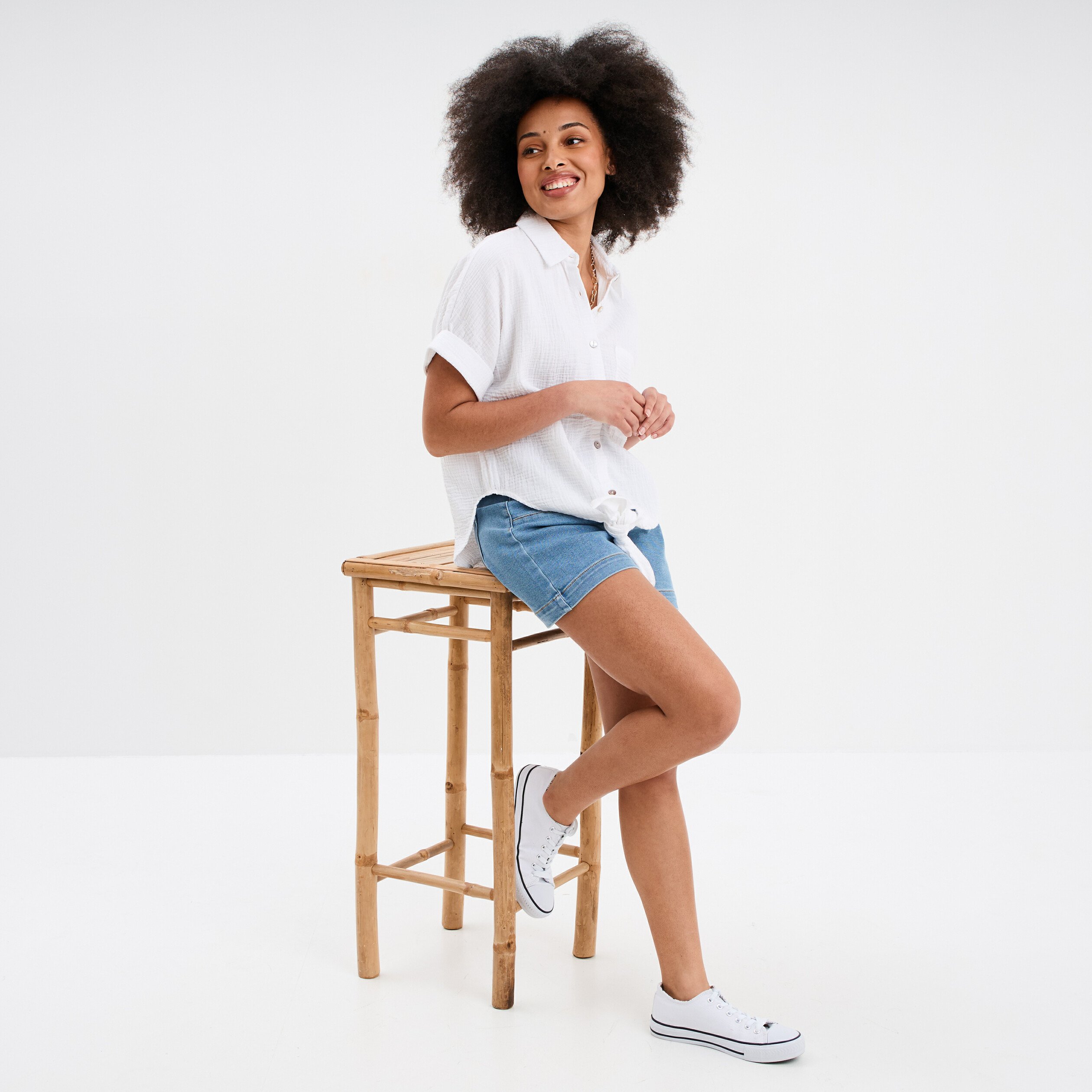 chemise nouee manches courtes gaze coton blanc femme Chemise nouée manches courtes gaze coton blanc femme