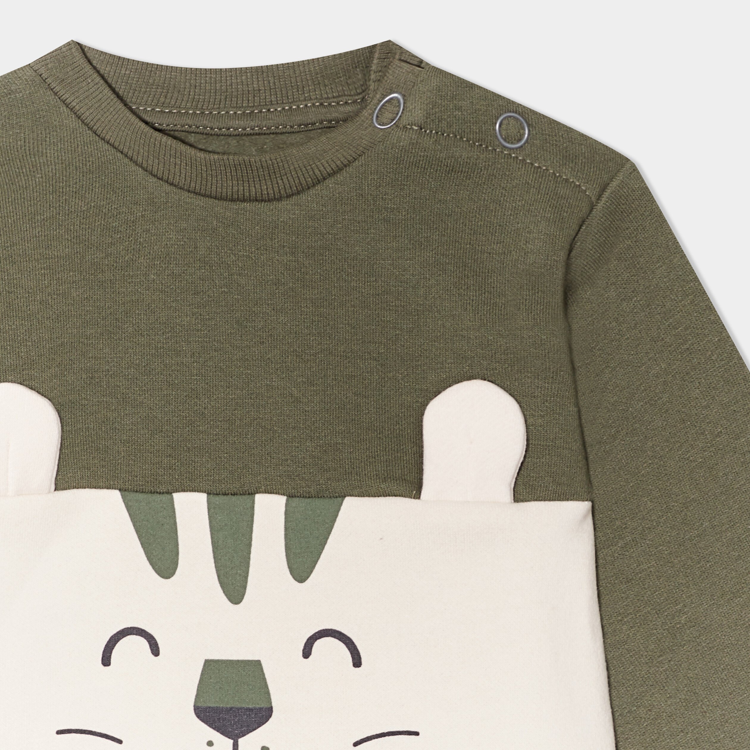 Sweat col rond manches longues coton vert kaki bébé garçon