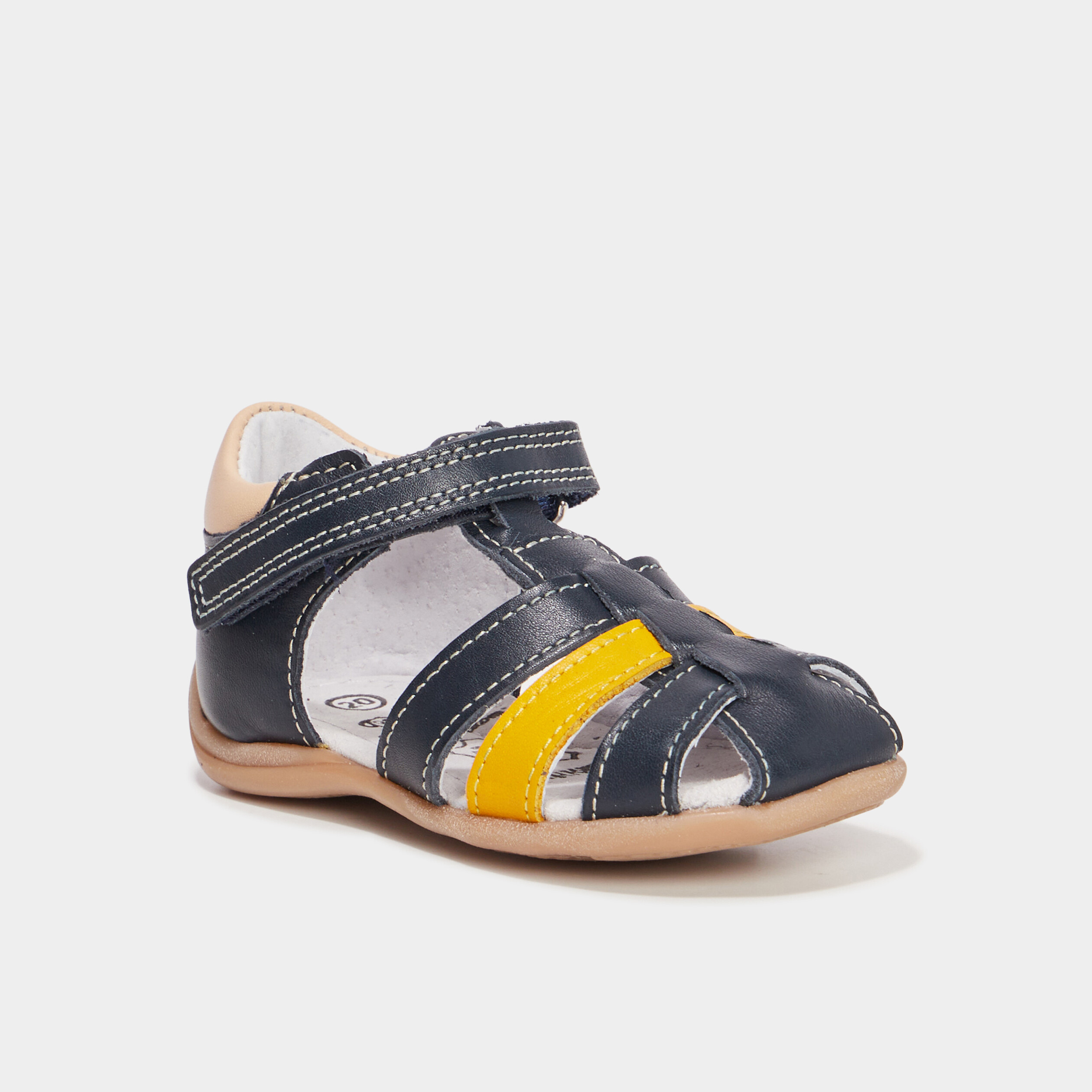 Sandales a scratchs en cuir bleu bebe garcon La Halle