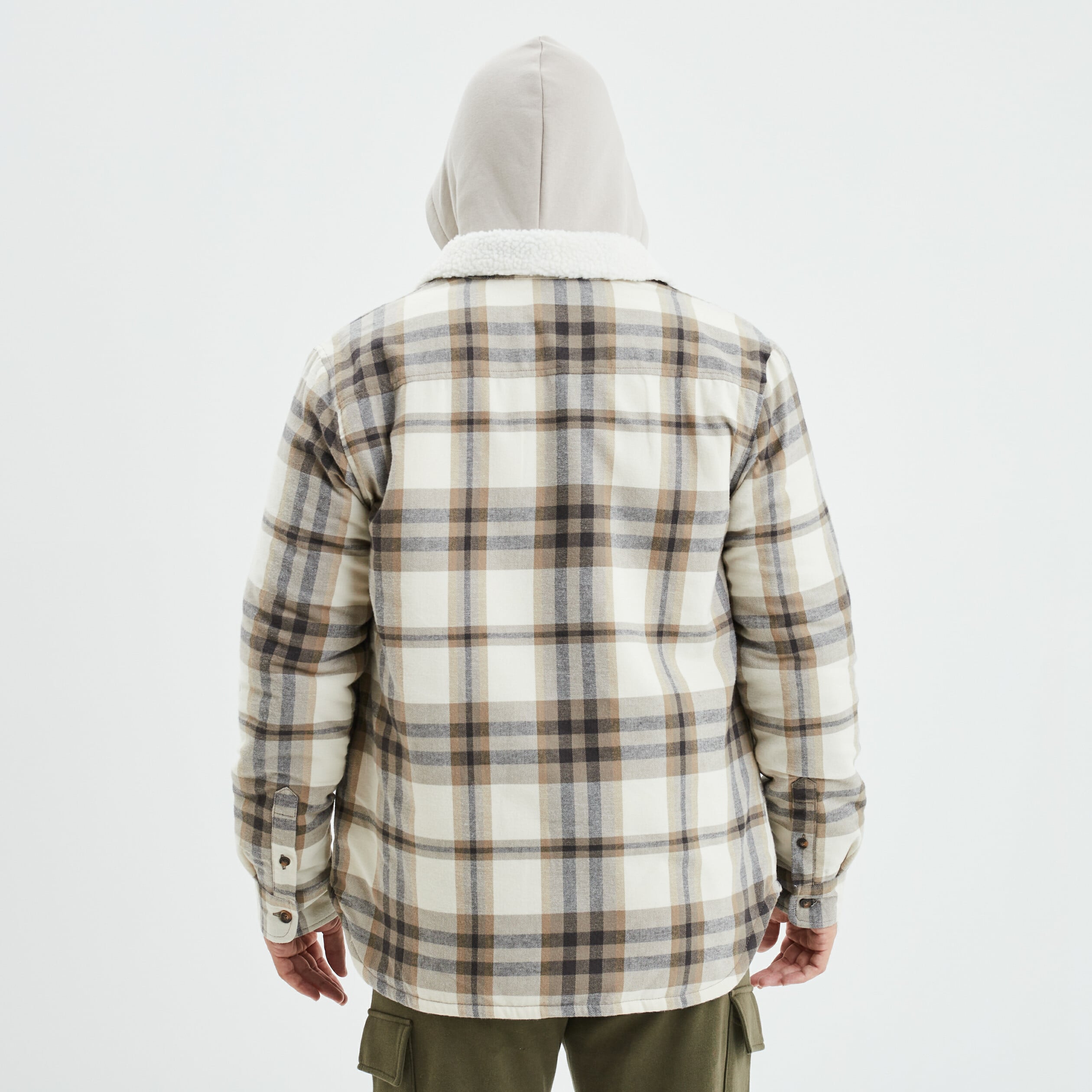 Surchemise carreaux doubl&eacute;e effet sherpa beige homme