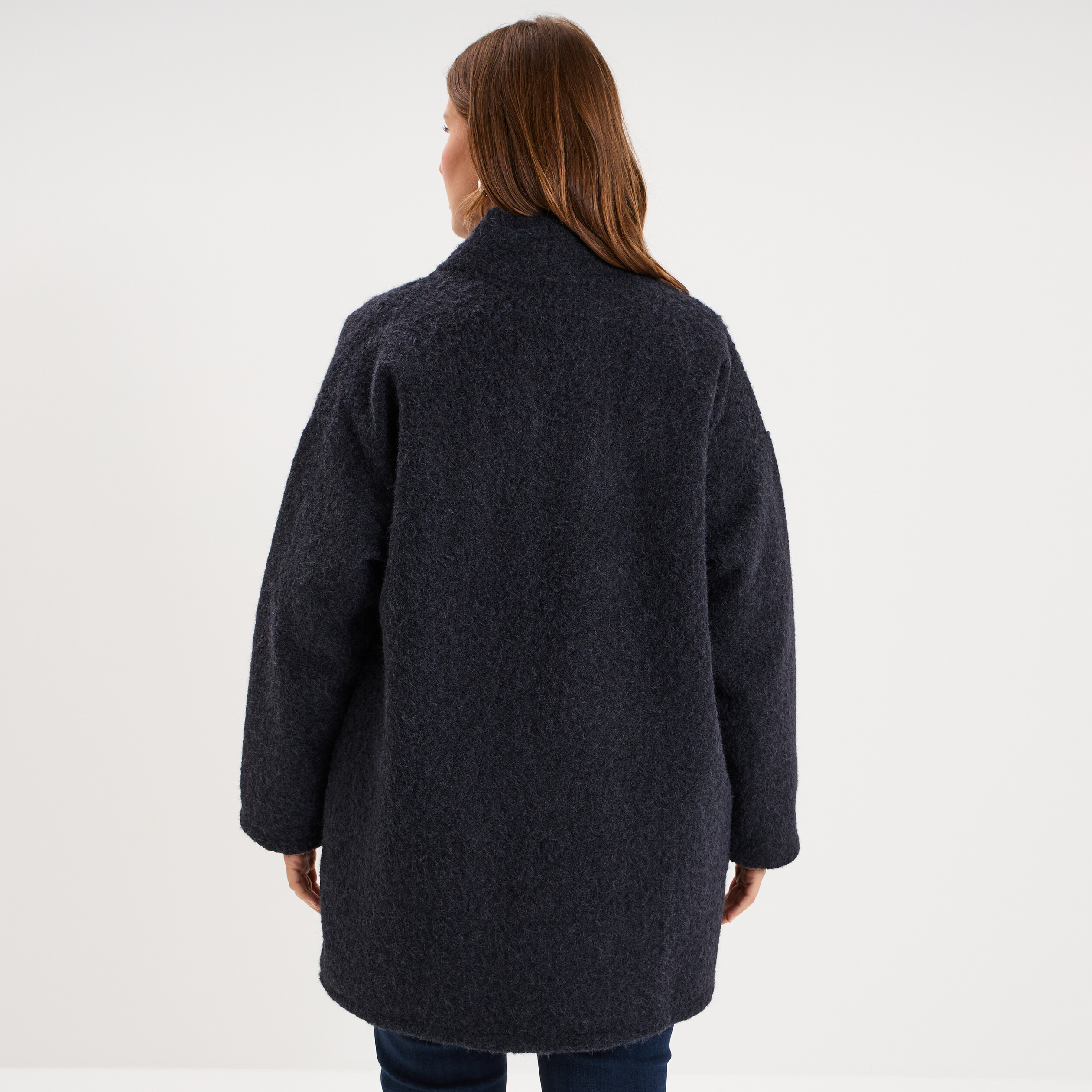 Veste mi-longue effet bouclette bleu marine femme grande taille