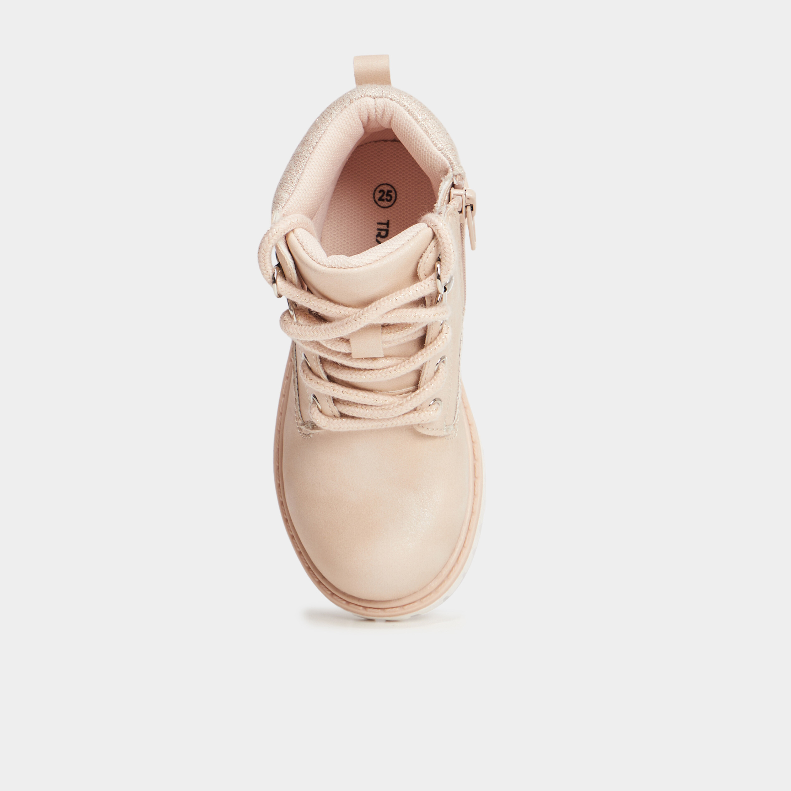 boots zippees a lacets trappeur rose clair fille Boots zippées à lacets Trappeur rose clair fille