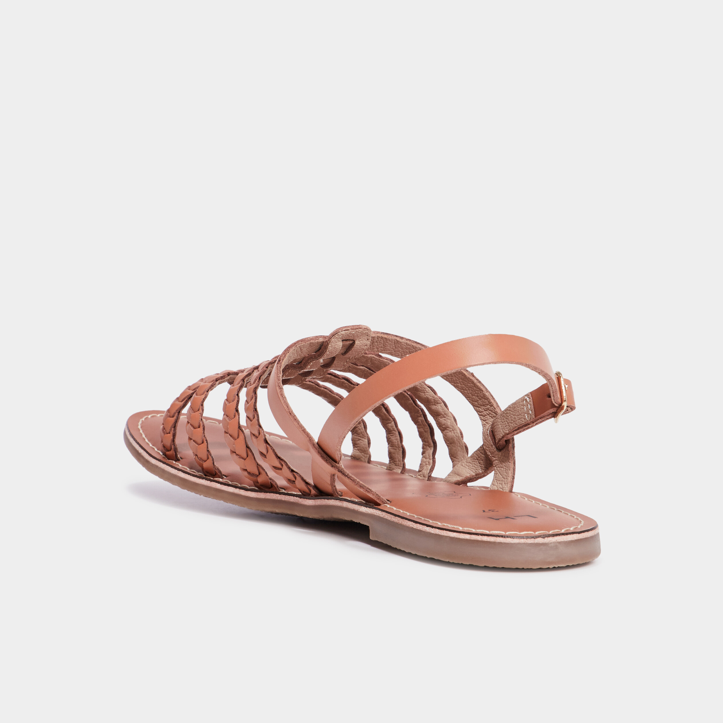 sandales brides tressees en cuir marron femme Sandales brides tressées en cuir marron femme