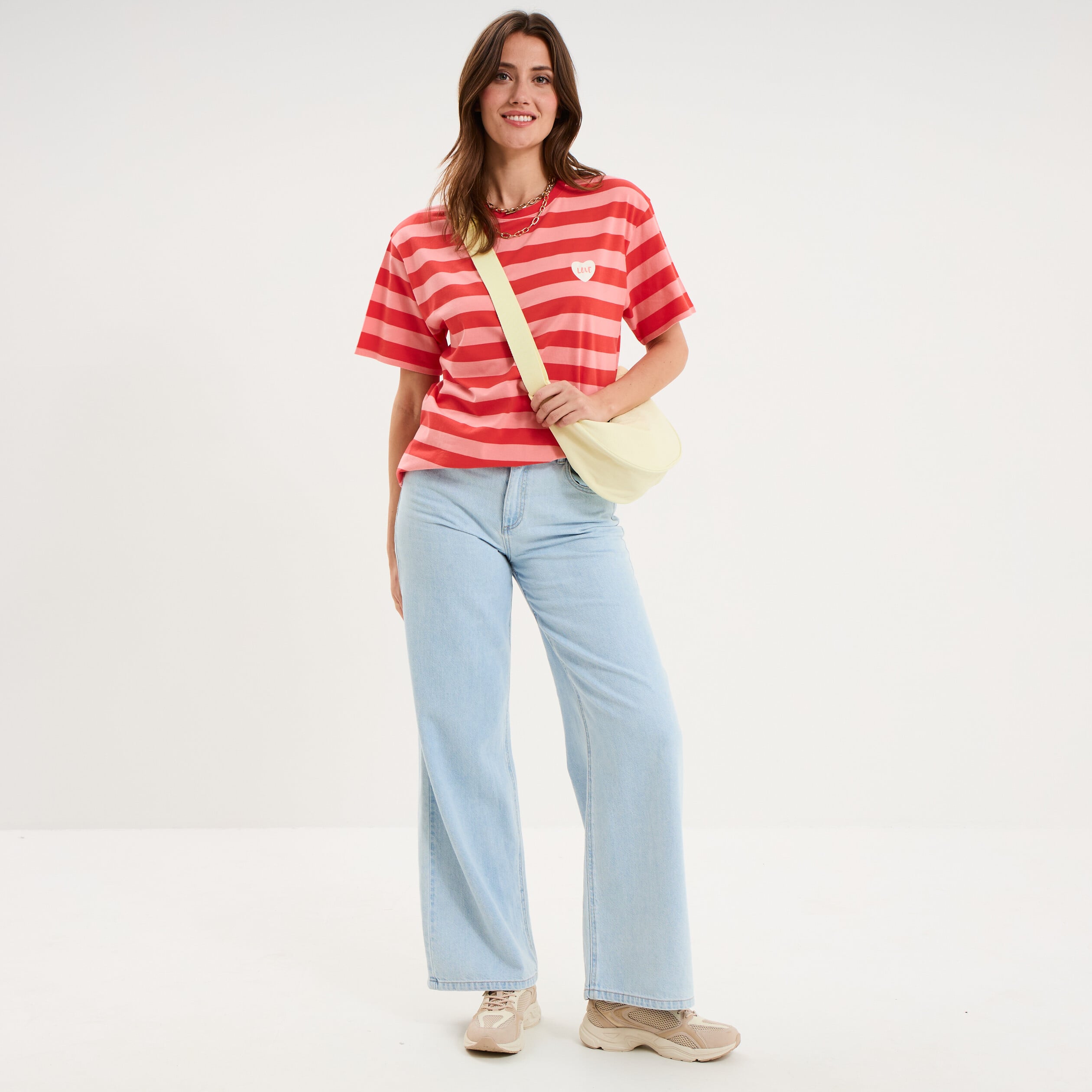 T-shirt droit &agrave; manches courtes coton rouge coquelicot femme