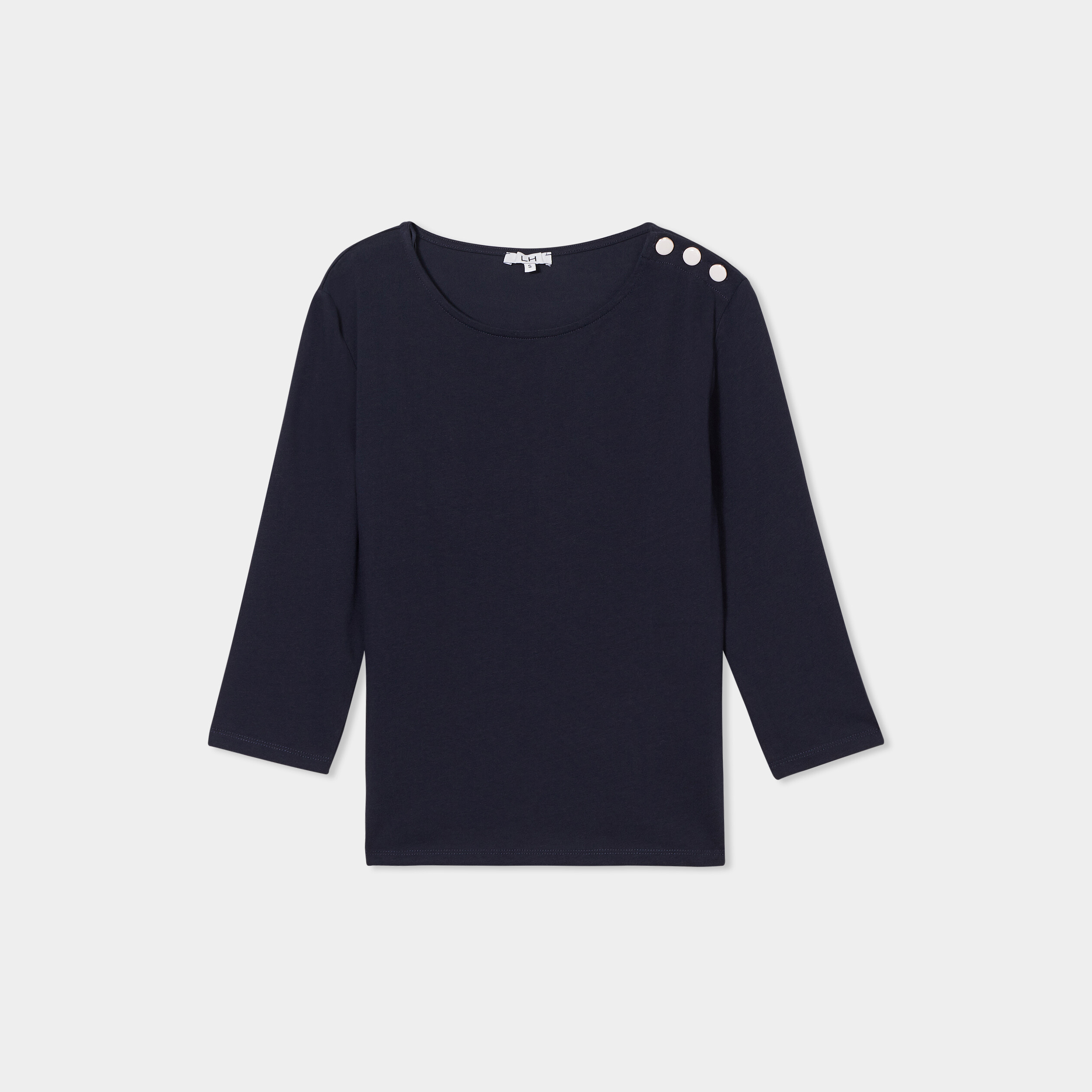 t shirt manches 34 col rond coton bleu fonce femme T-shirt manches 3/4 col rond coton bleu foncé femme