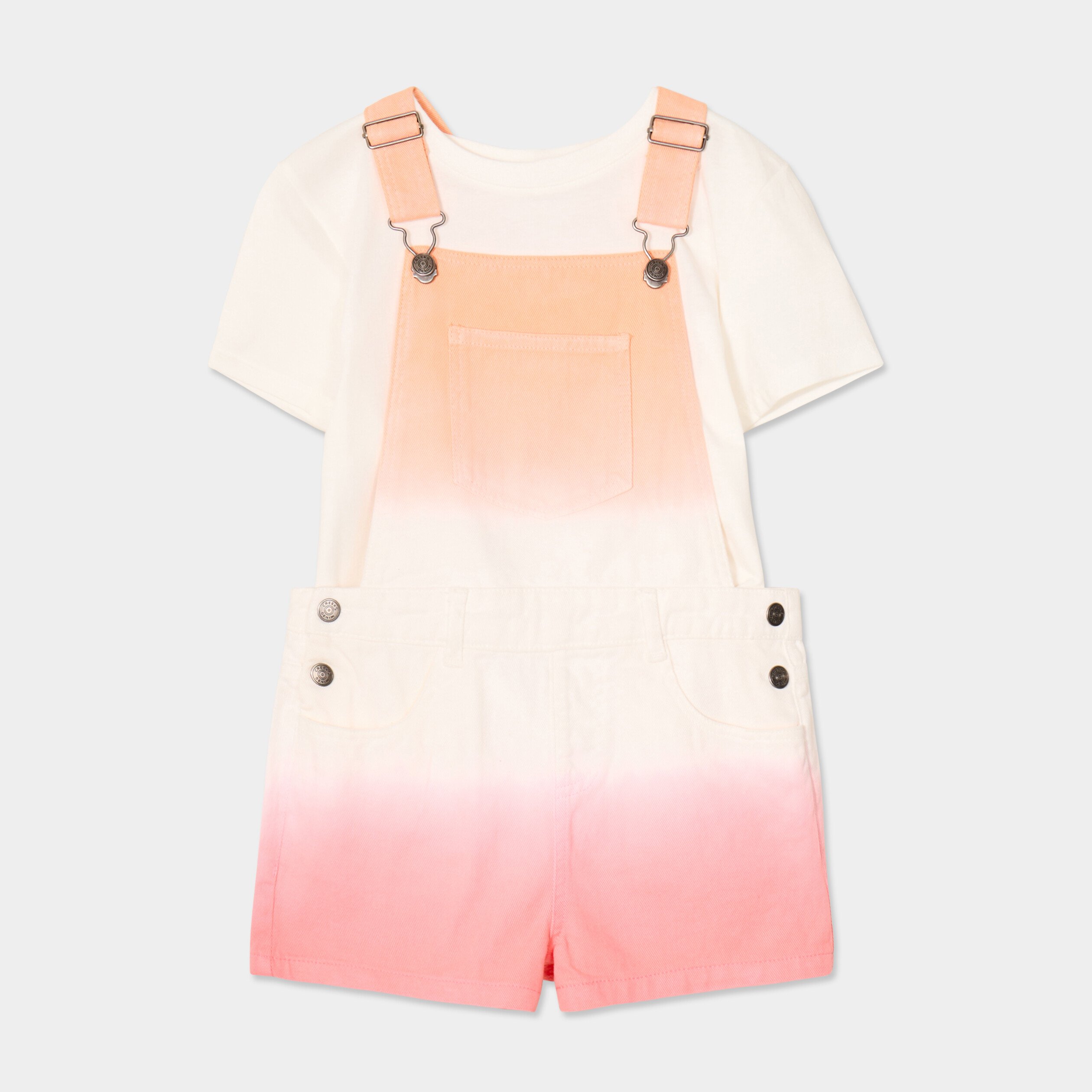 ensemble 2 pieces avec salopette coton multicolore fille Ensemble 2 pièces avec salopette coton multicolore fille