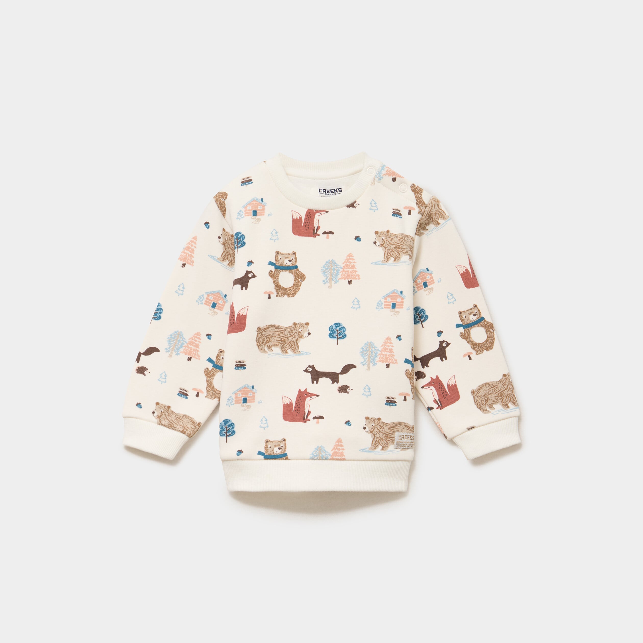 Sweat molletonn&eacute; boutons &eacute;paule ecru b&eacute;b&eacute; gar&ccedil;on
